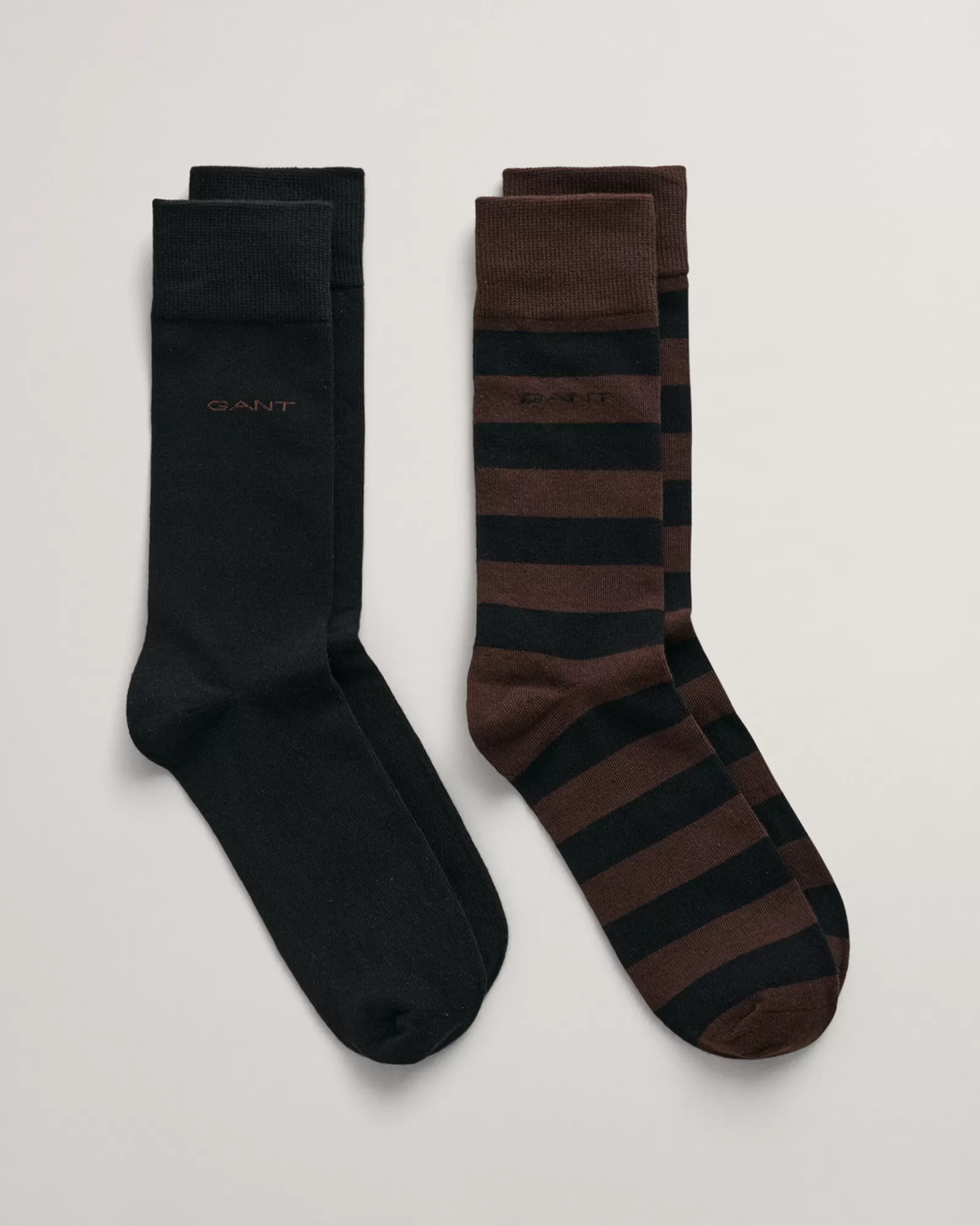 Men GANT Socks*2-Pack Barstripe & Solid Socks RICH BROWN