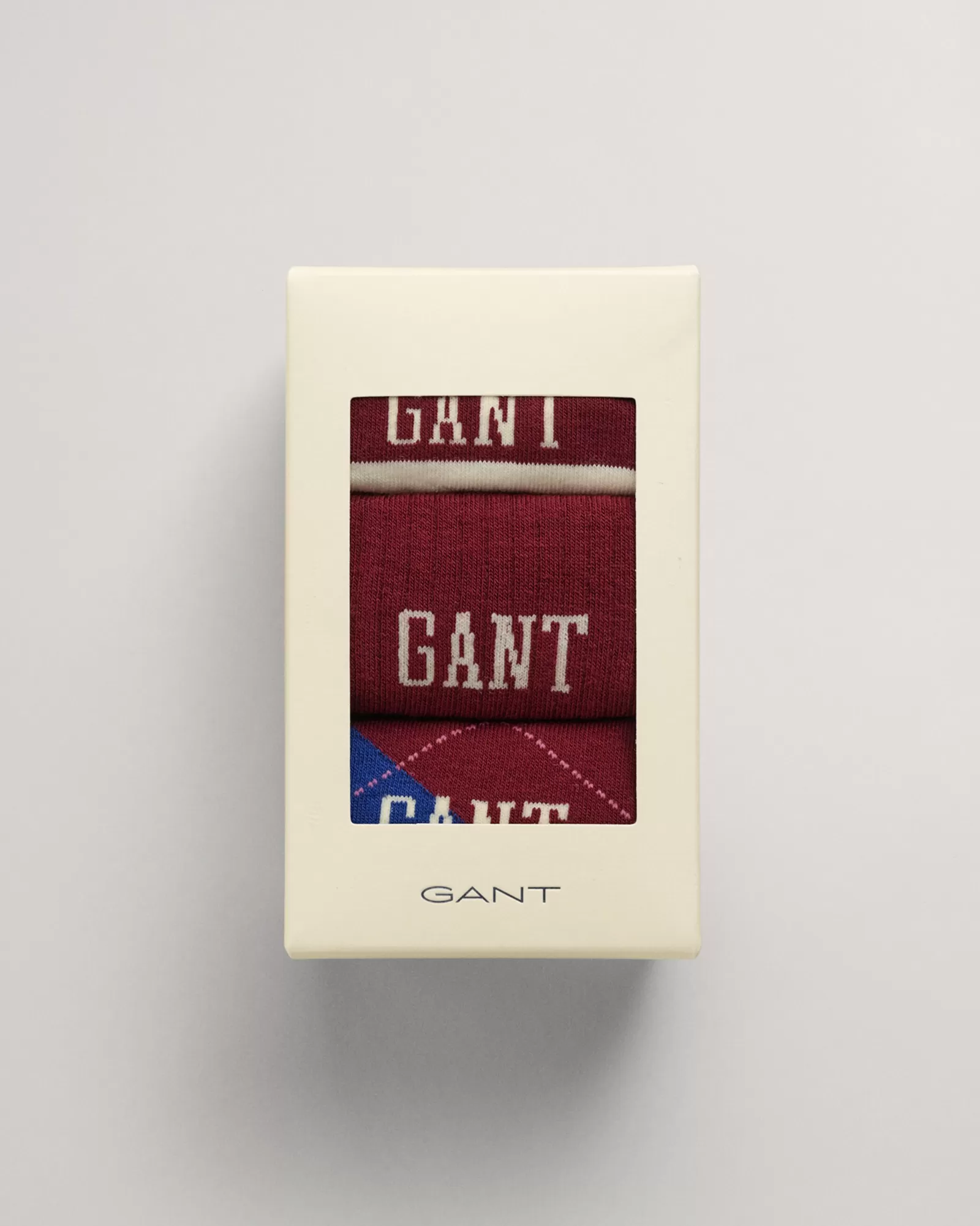 Men GANT Socks*3-Pack Argyle & Stripe Socks Gift Box PLUMPED RED