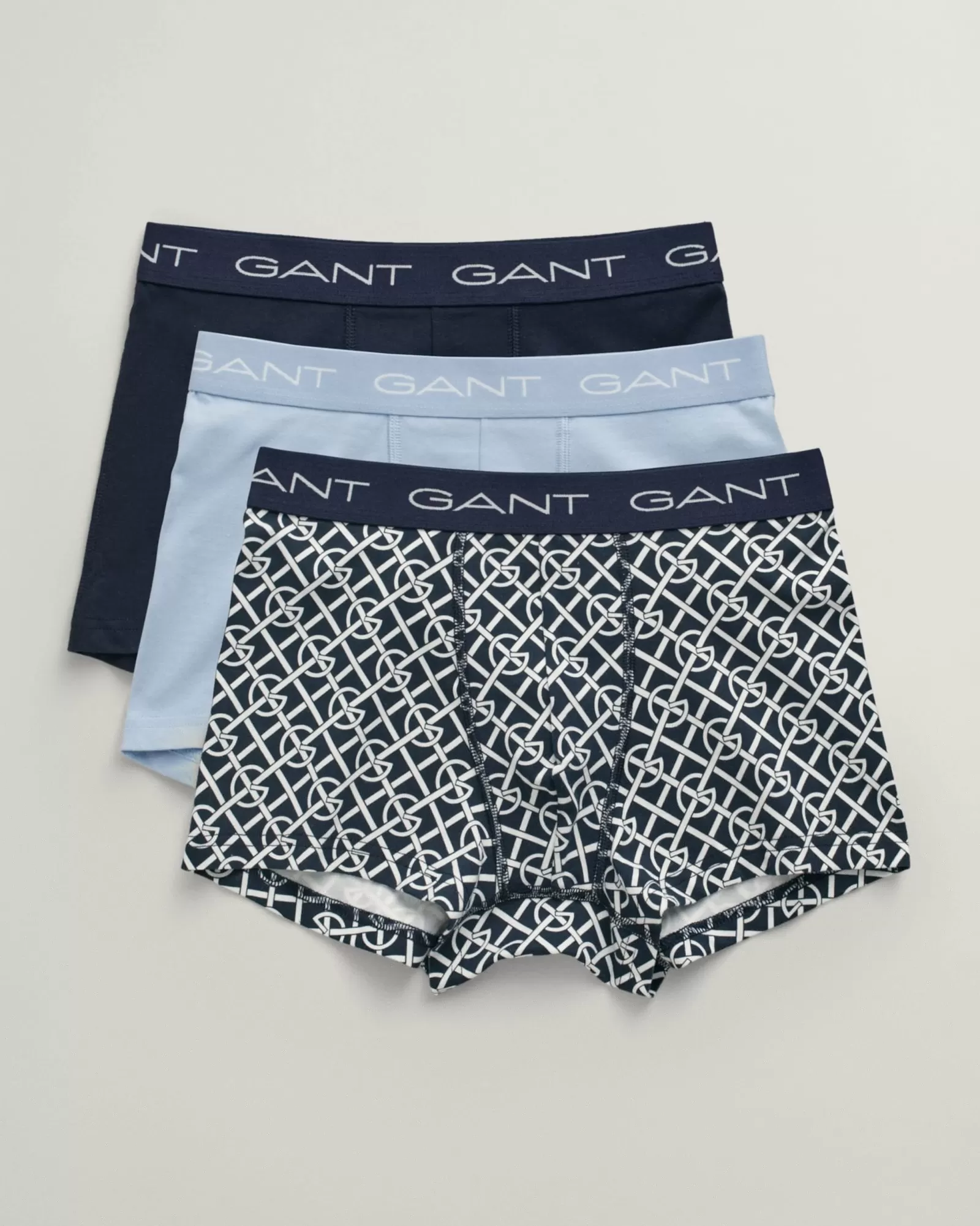 Men GANT Underwear*3-Pack G Patterned Trunks EVENING BLUE