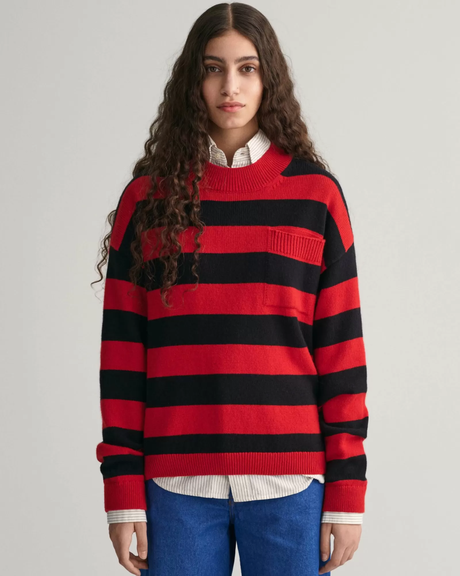 Women GANT Knitwear*Barstripe Crew Neck Sweater RICH RED