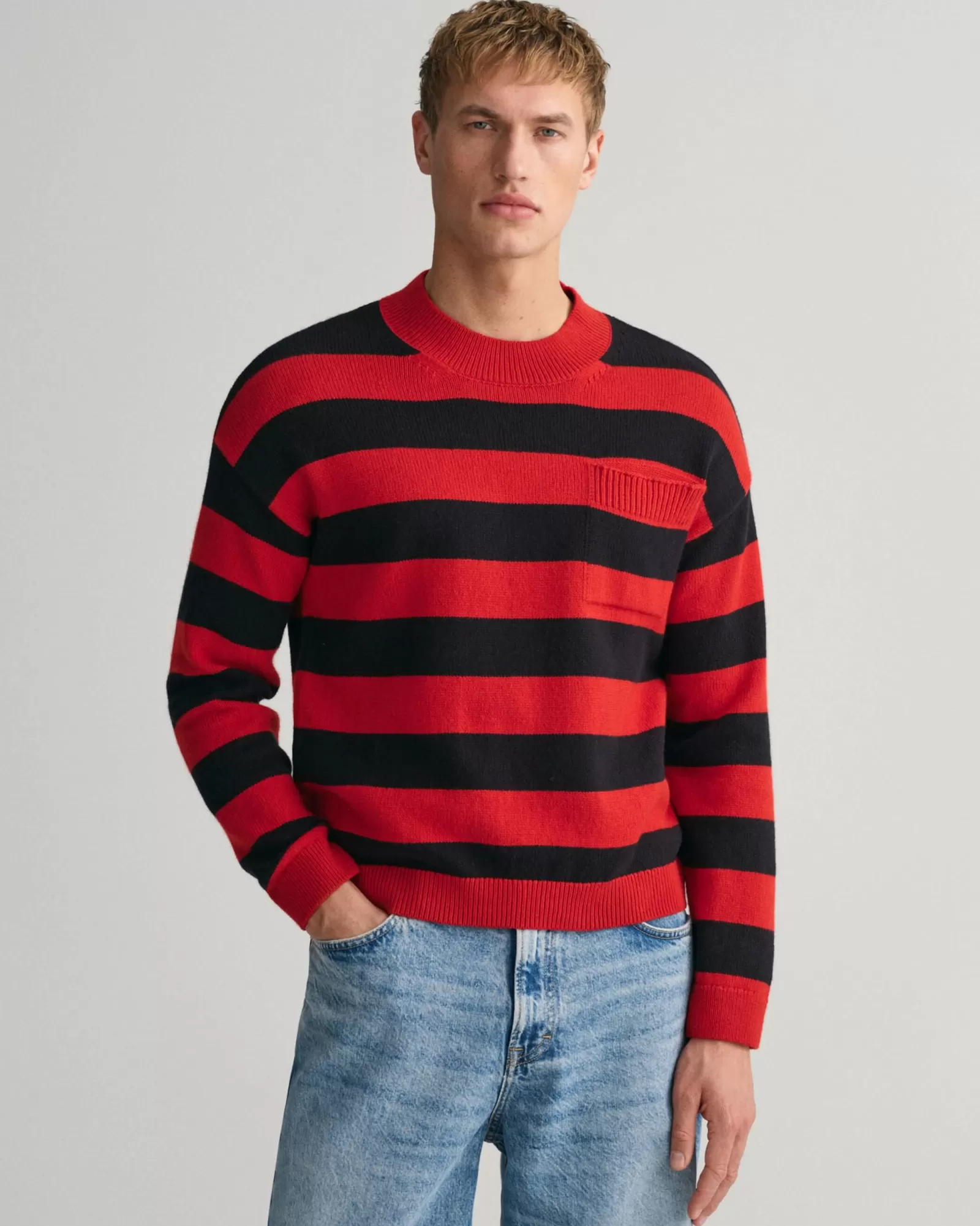 Men GANT Knitwear*Barstripe Crew Neck Sweater RICH RED