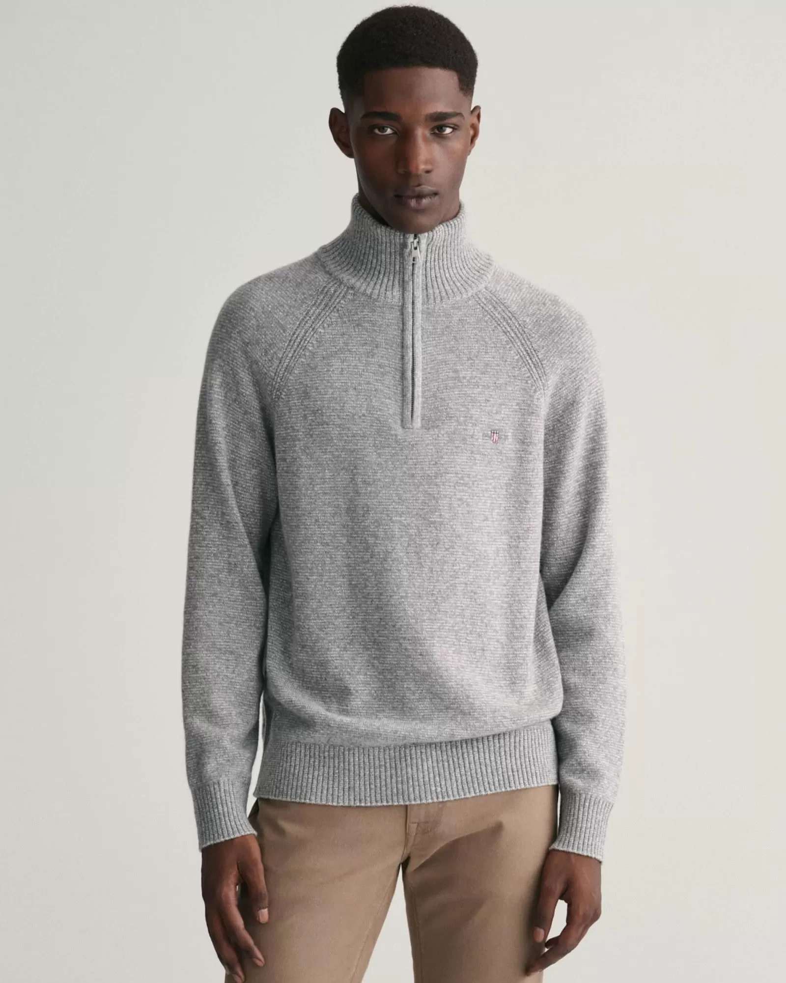 Men GANT Knitwear*Bicolored Half-Zip Sweater DARK GREY MELANGE