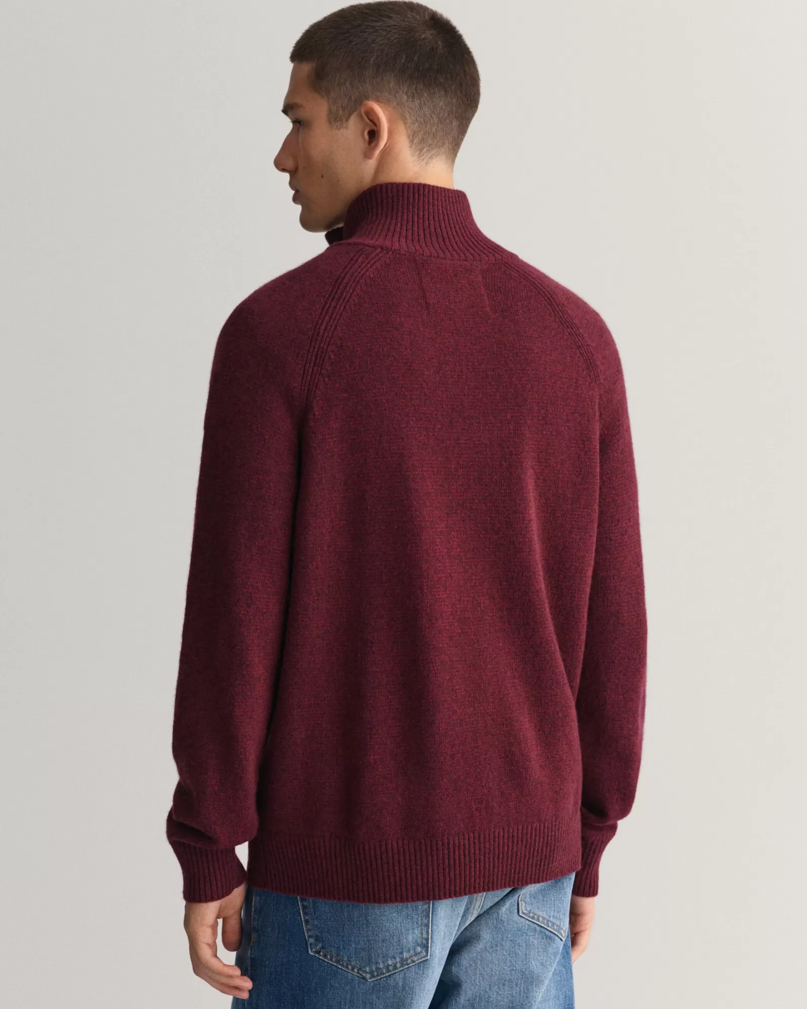 Men GANT Knitwear*Bicolored Half-Zip Sweater BORDEAUX MELANGE