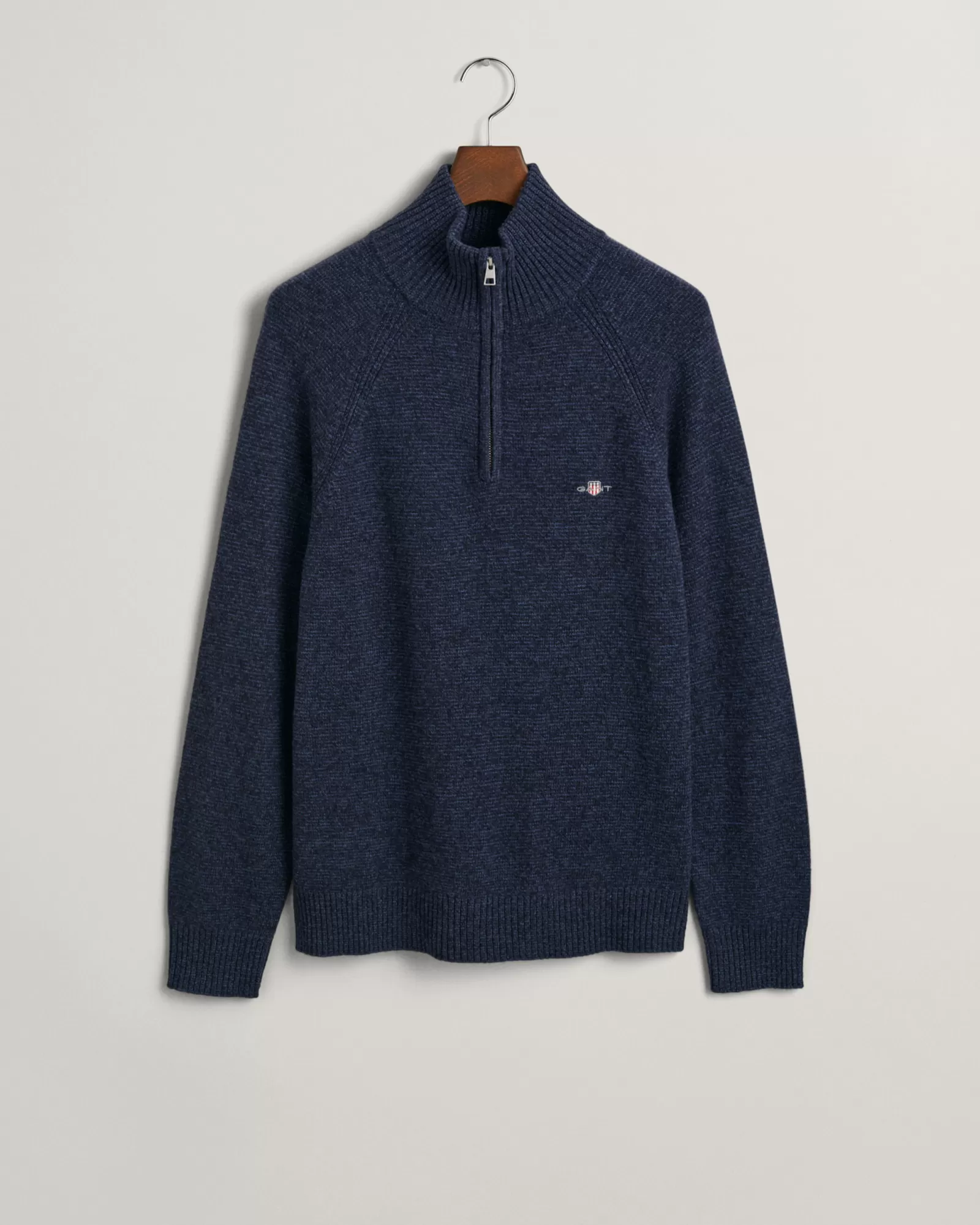 Men GANT Knitwear*Bicolored Half-Zip Sweater DARK NAVY MELANGE