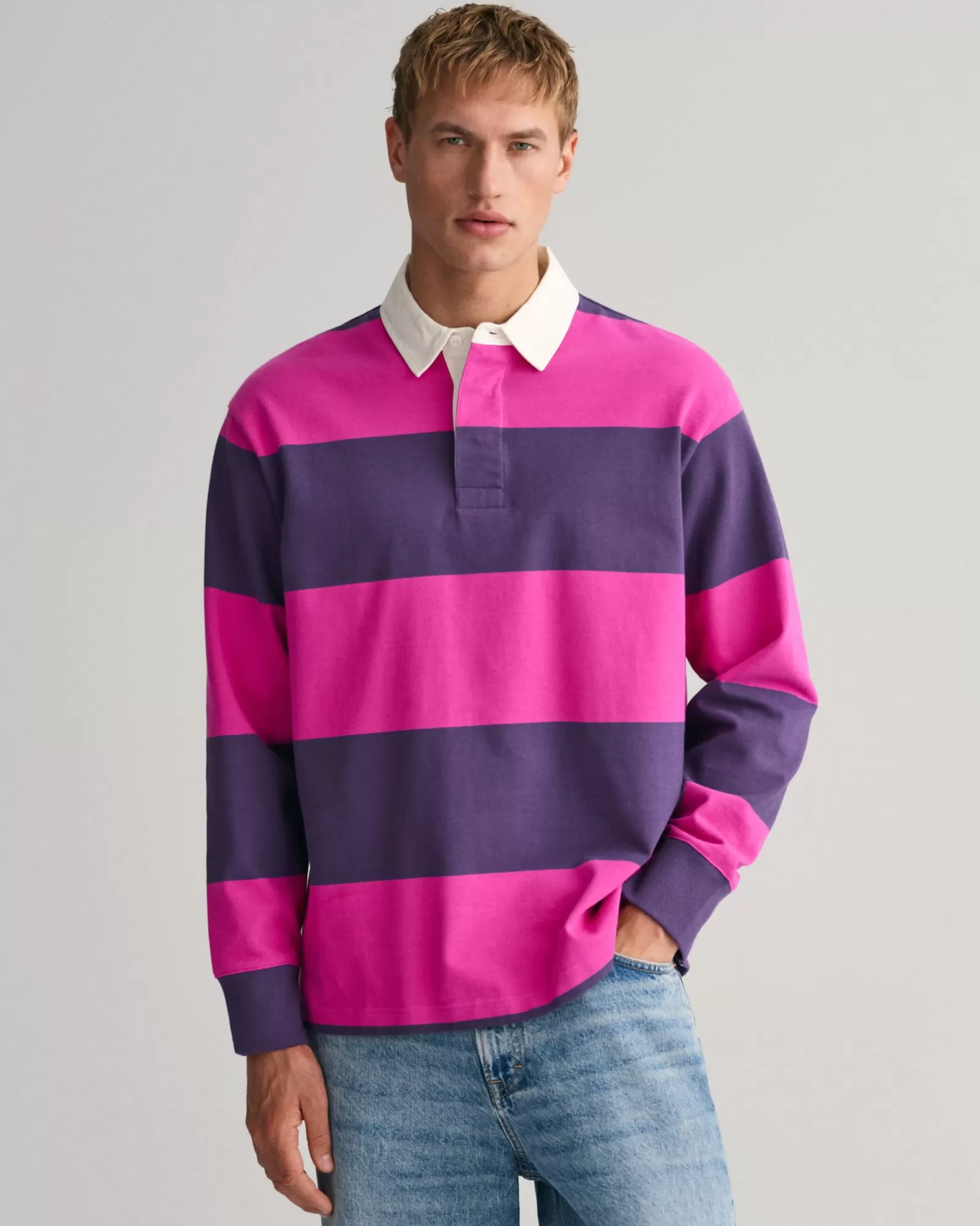 Men GANT Polos & Heavy Ruggers*Block Striped Heavy Rugger PURPLE ROSE