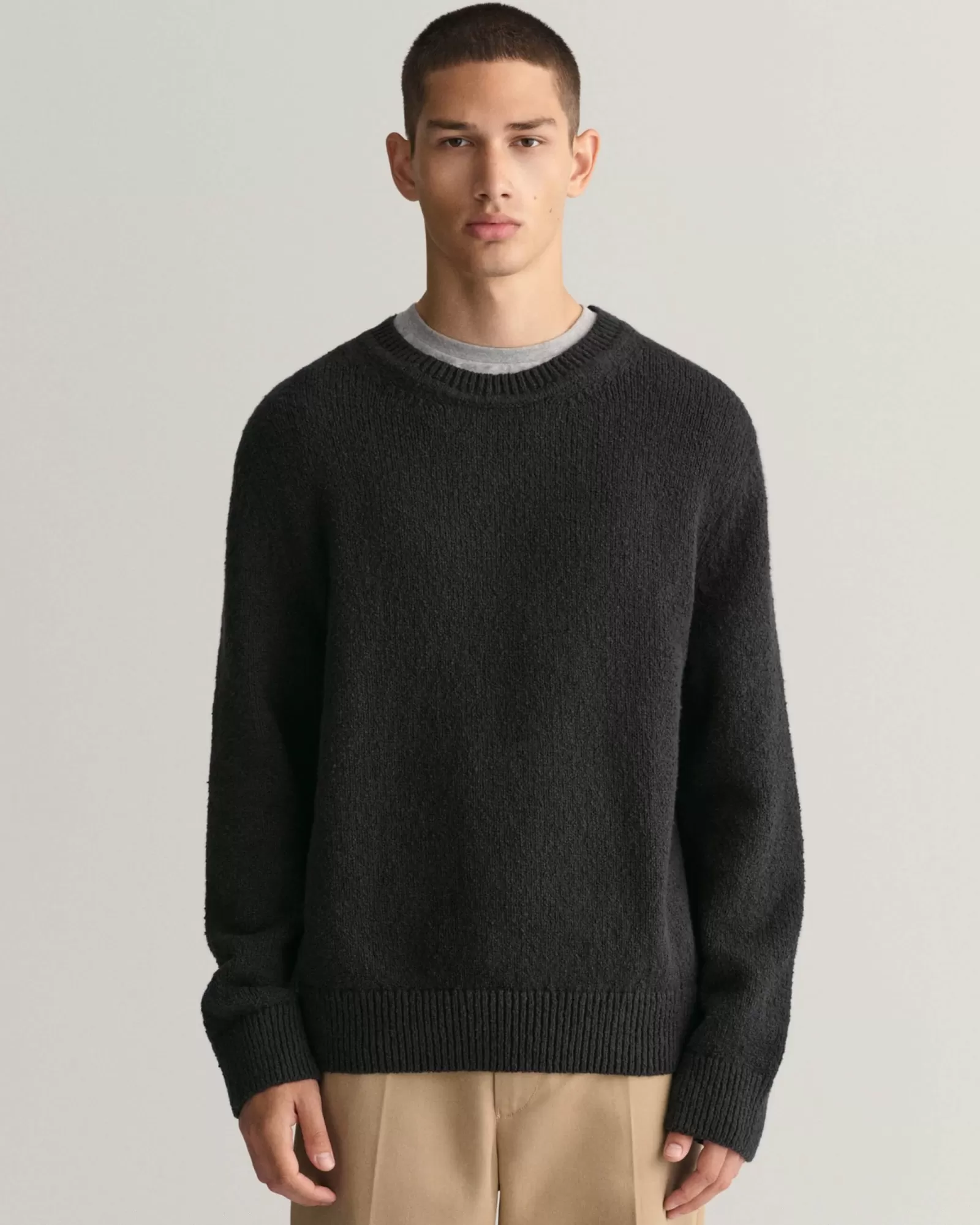 Men GANT Knitwear*Bouclé Knit Crew Neck Sweater BLACK