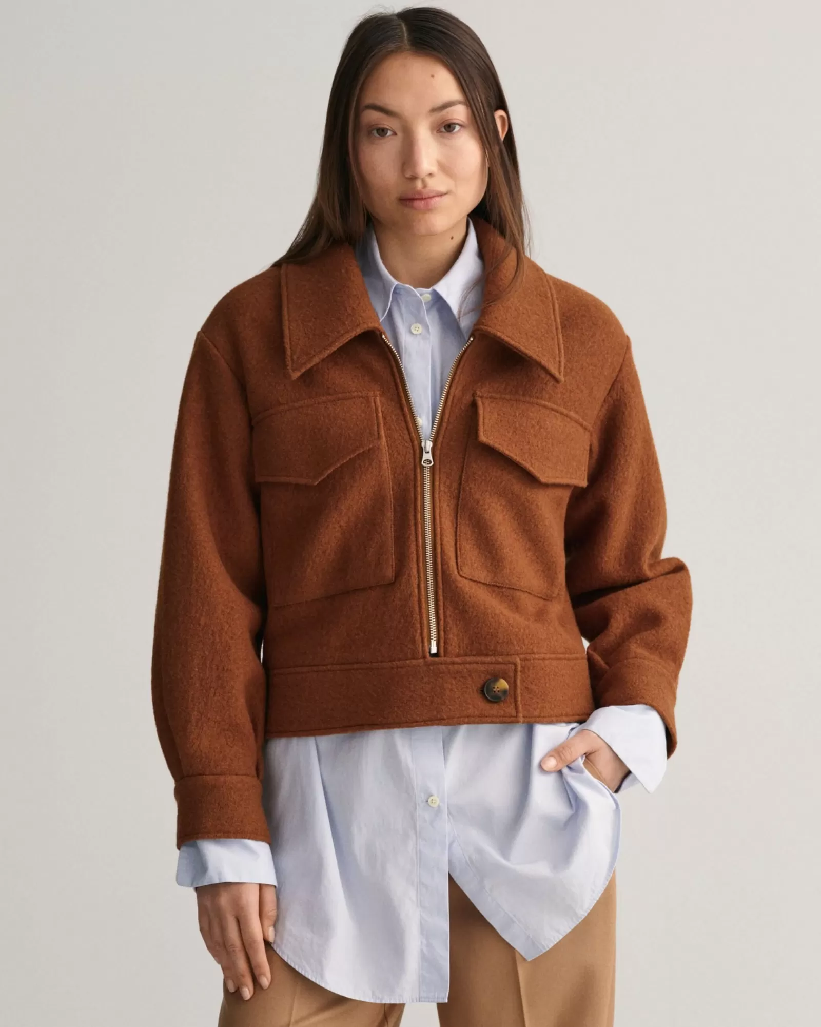 Women GANT Jackets & Coats*Bouclé Zip Jacket CHOCOLATE BROWN