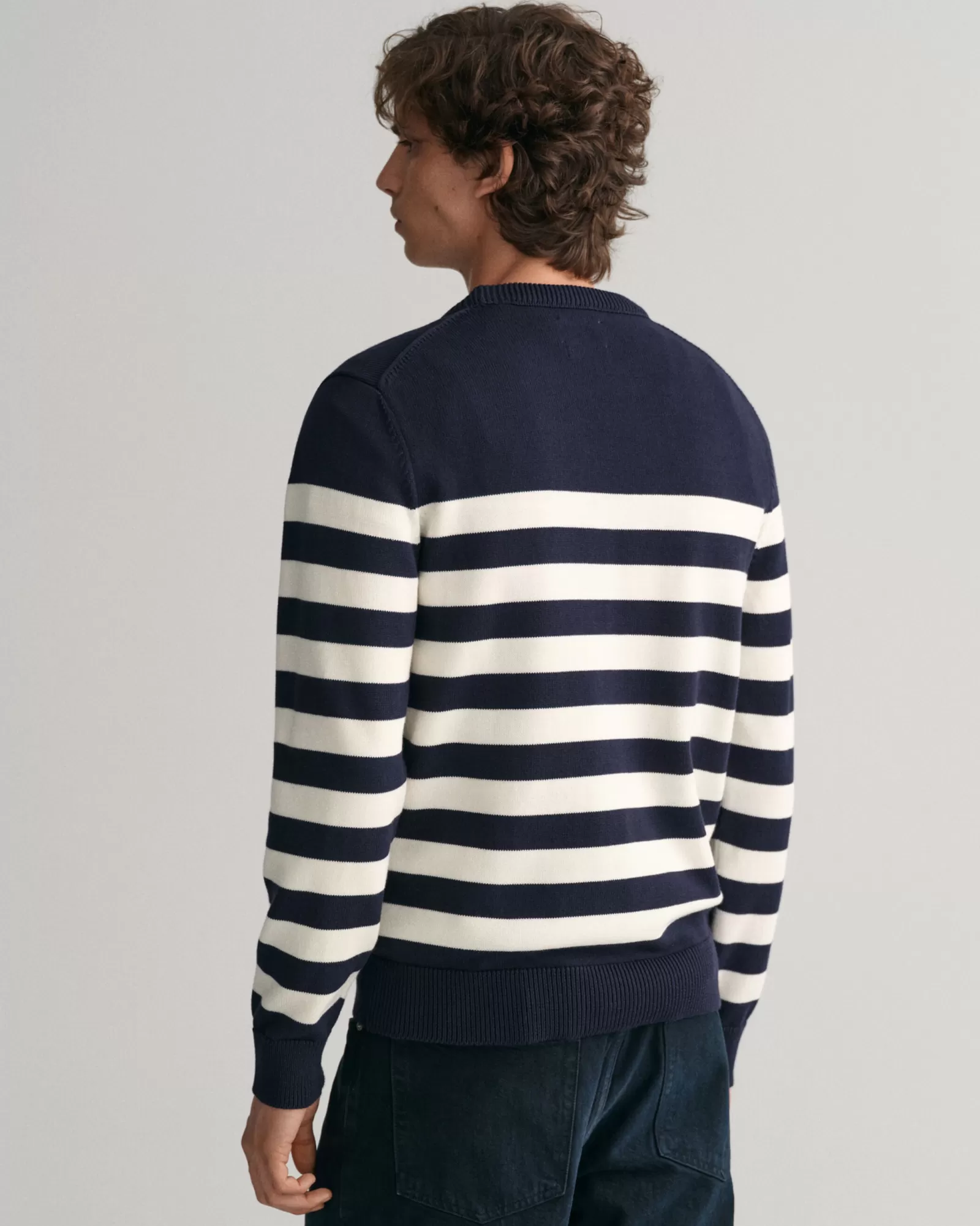 Men GANT Knitwear*Breton Striped Crew Neck Sweater EVENING BLUE