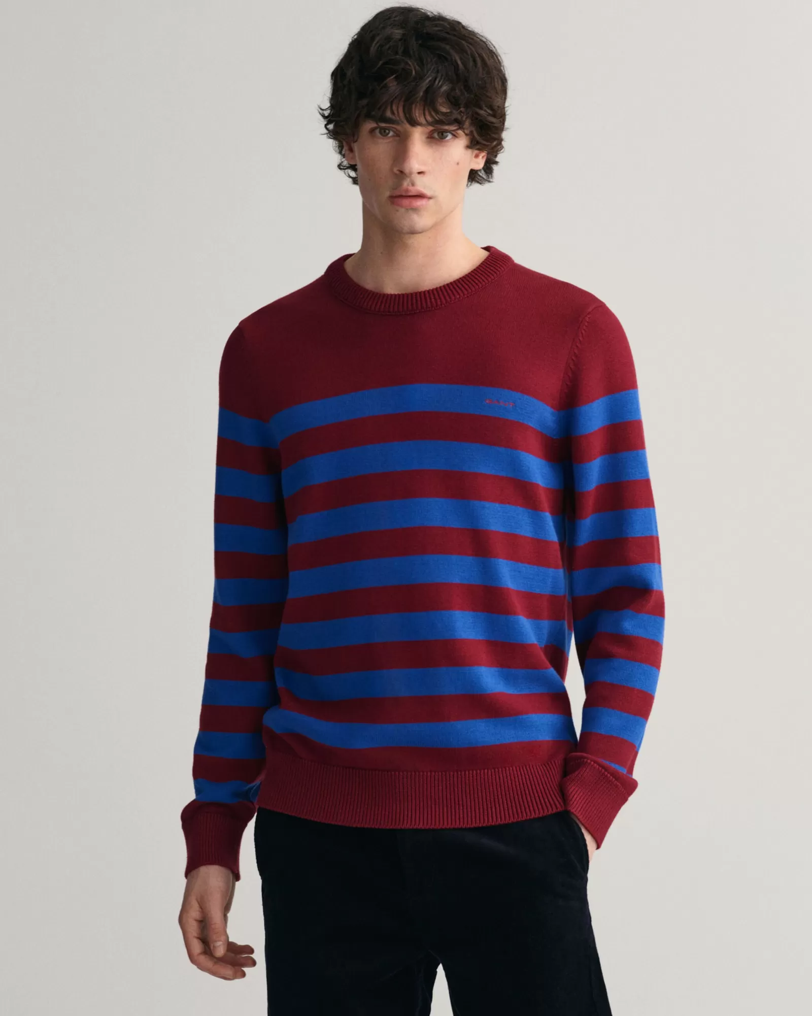 Men GANT Knitwear*Breton Striped Crew Neck Sweater PLUMPED RED