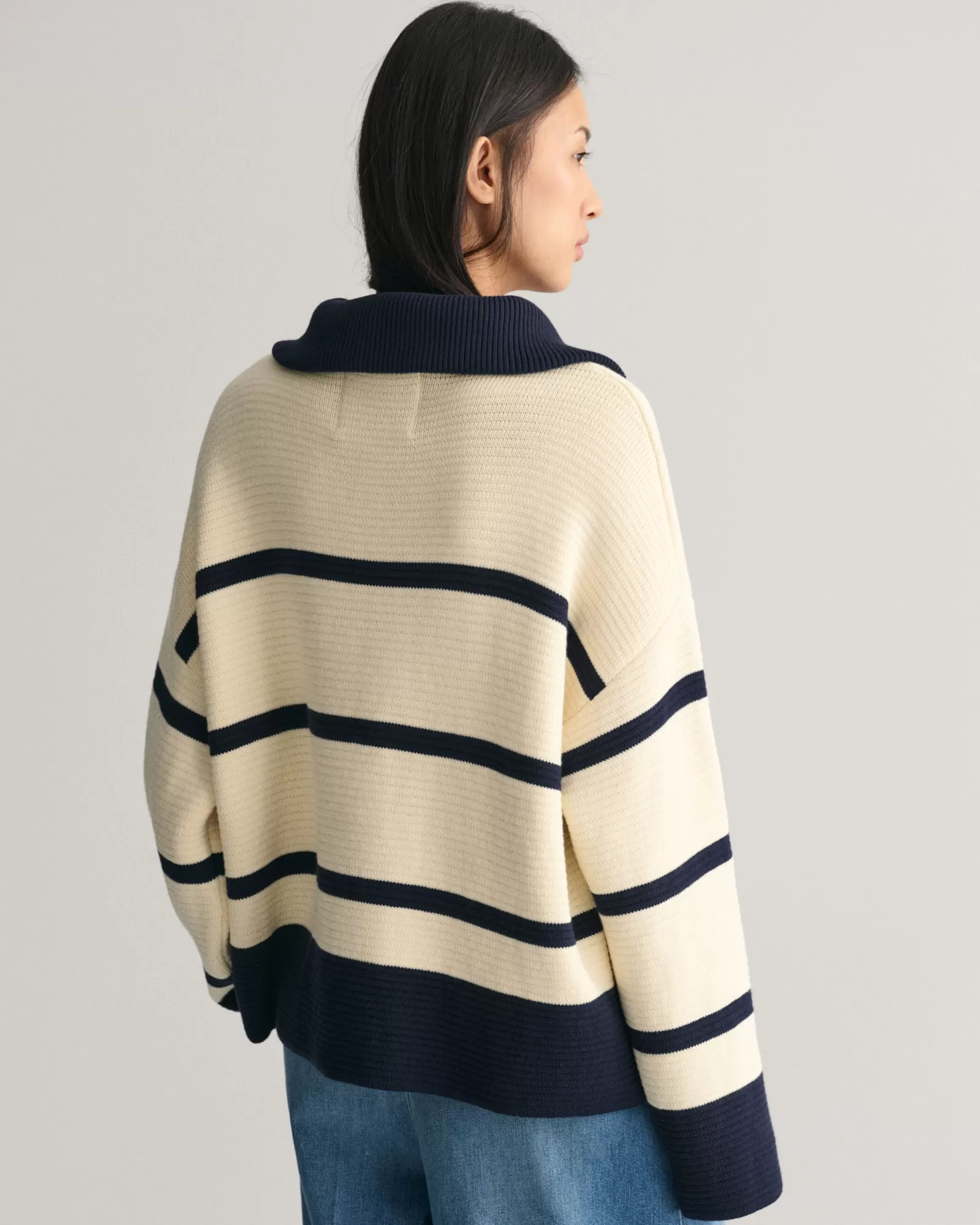 Women GANT Knitwear*Breton Striped Half-Zip Sweater CREAM