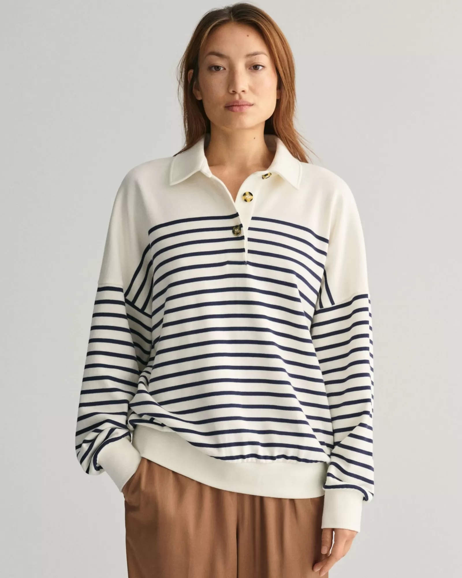 Women GANT Polos & Ruggers*Breton Striped Rugger CREAM