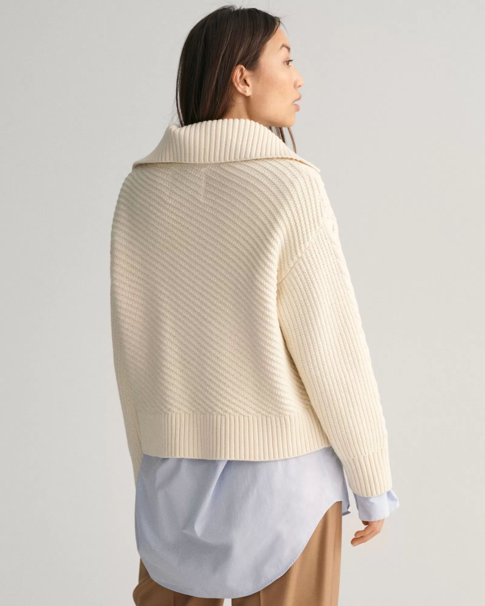 Women GANT Knitwear*Cable Knit Buttoned Turtleneck Sweater CREAM