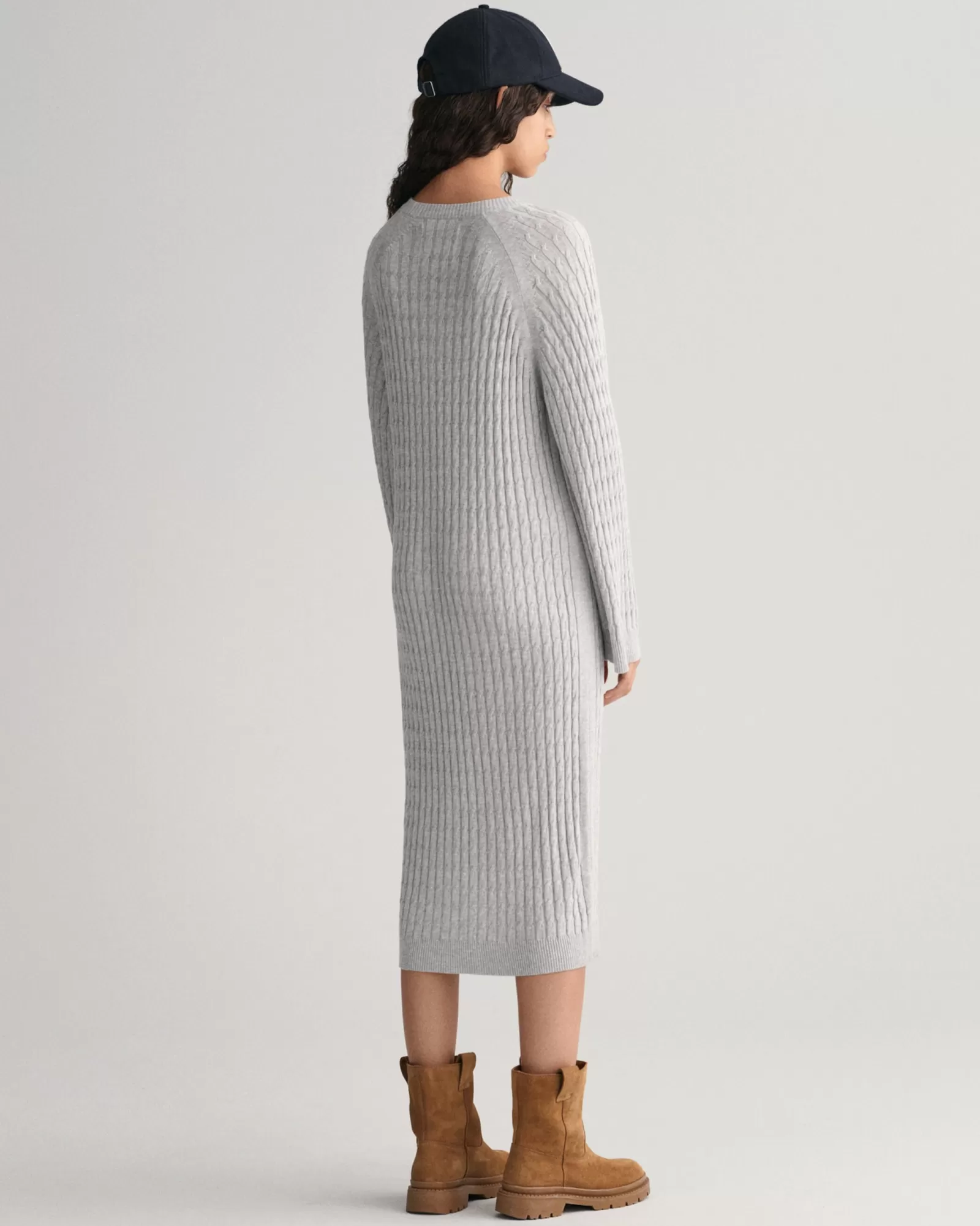 Women GANT Dresses*Cable Knit Crew Neck Dress LIGHT GREY MELANGE