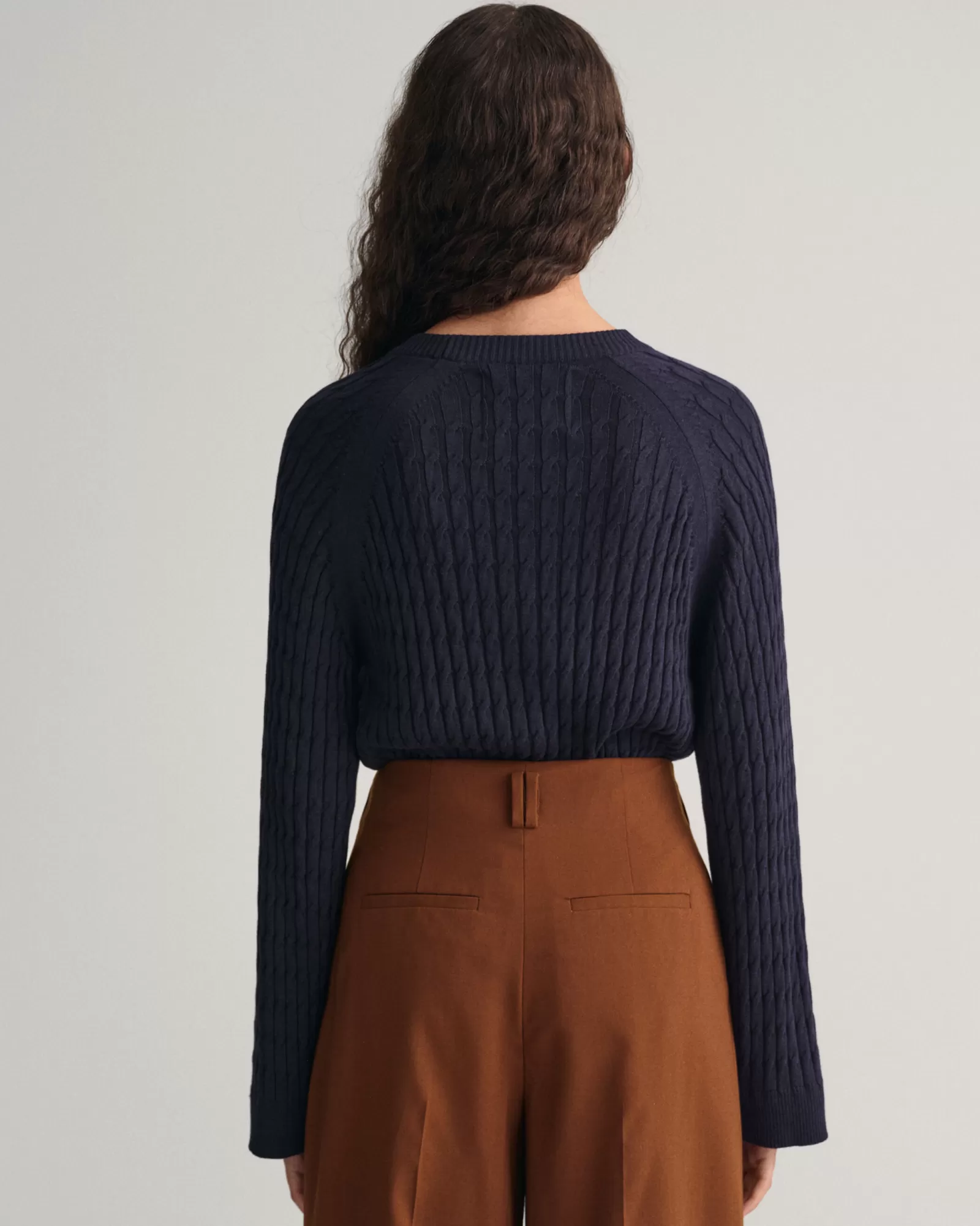 Women GANT Knitwear*Cable Knit Crew Neck Sweater EVENING BLUE