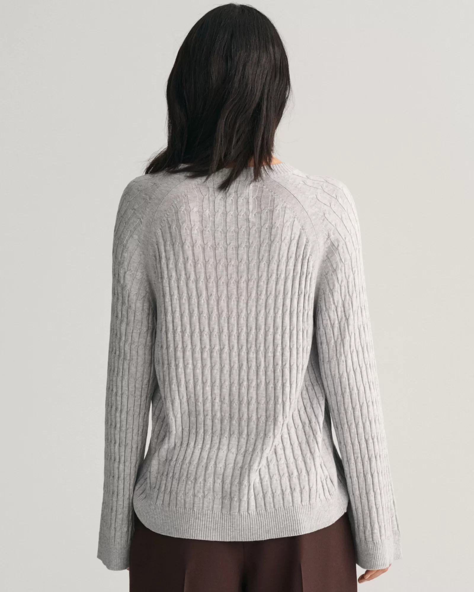 Women GANT Knitwear*Cable Knit Crew Neck Sweater LIGHT GREY MELANGE