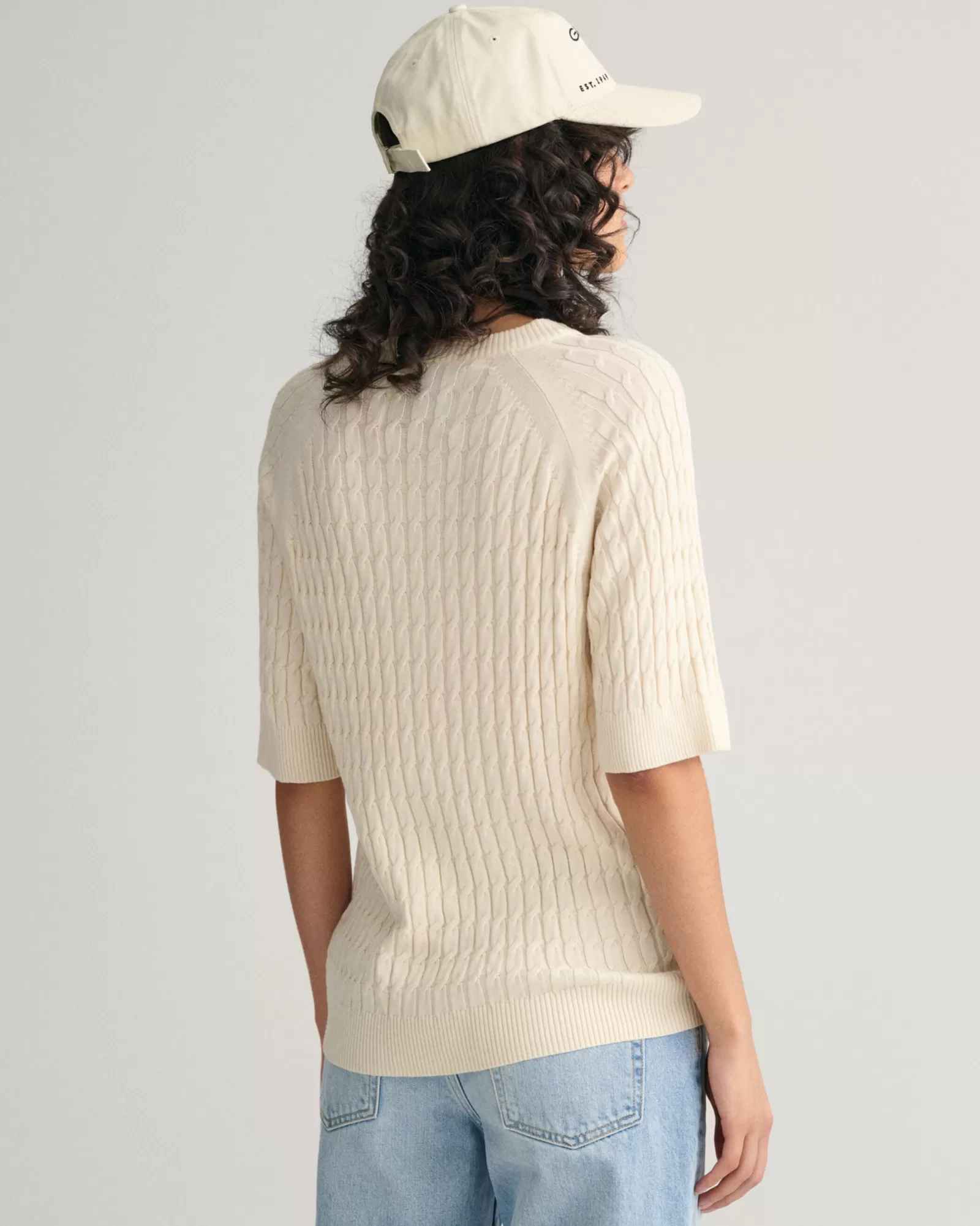 Women GANT Knitwear*Cable Knit Mid Sleeve Sweater CREAM