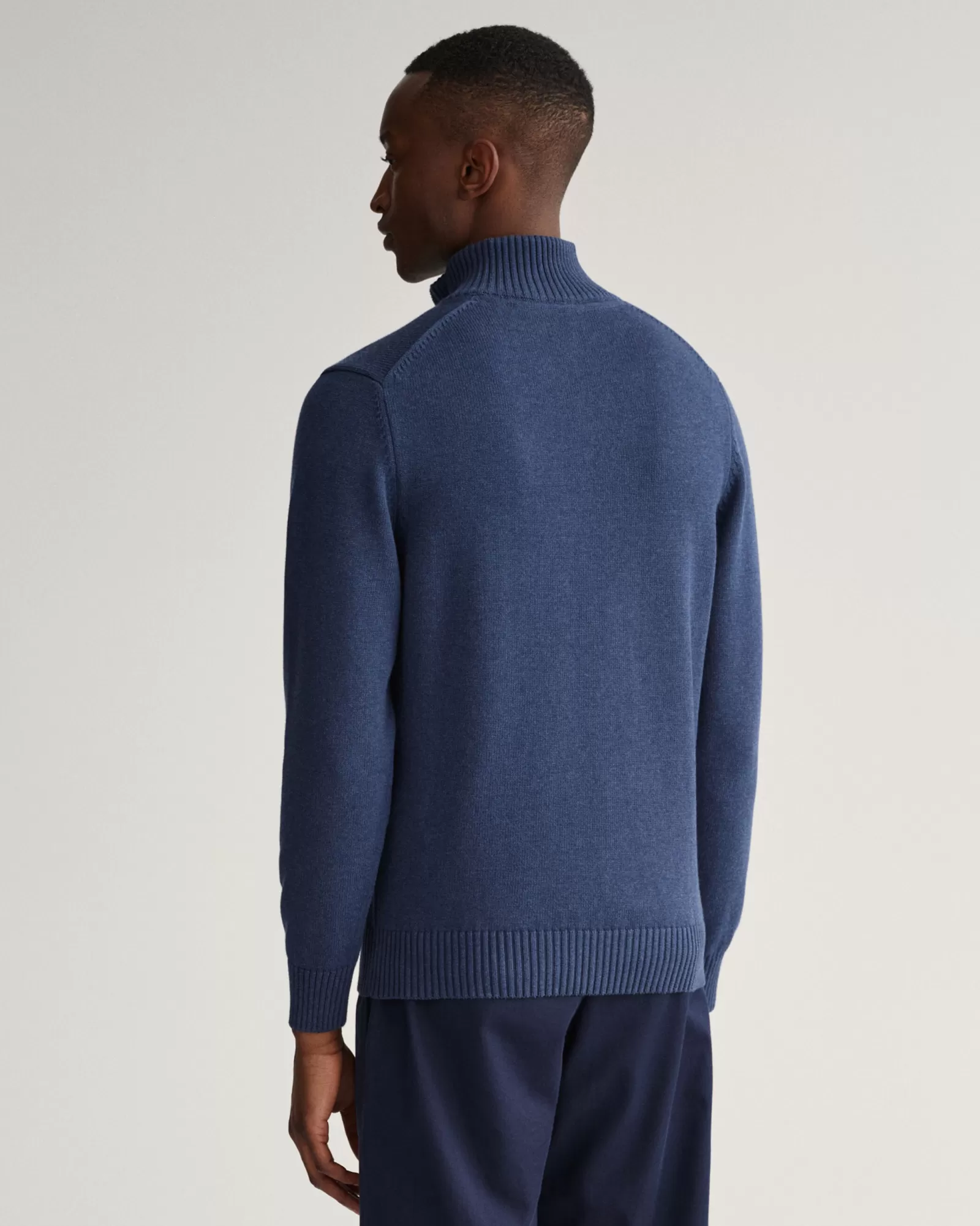 Men GANT Knitwear*Casual Cotton Half-Zip Sweater MARINE MELANGE