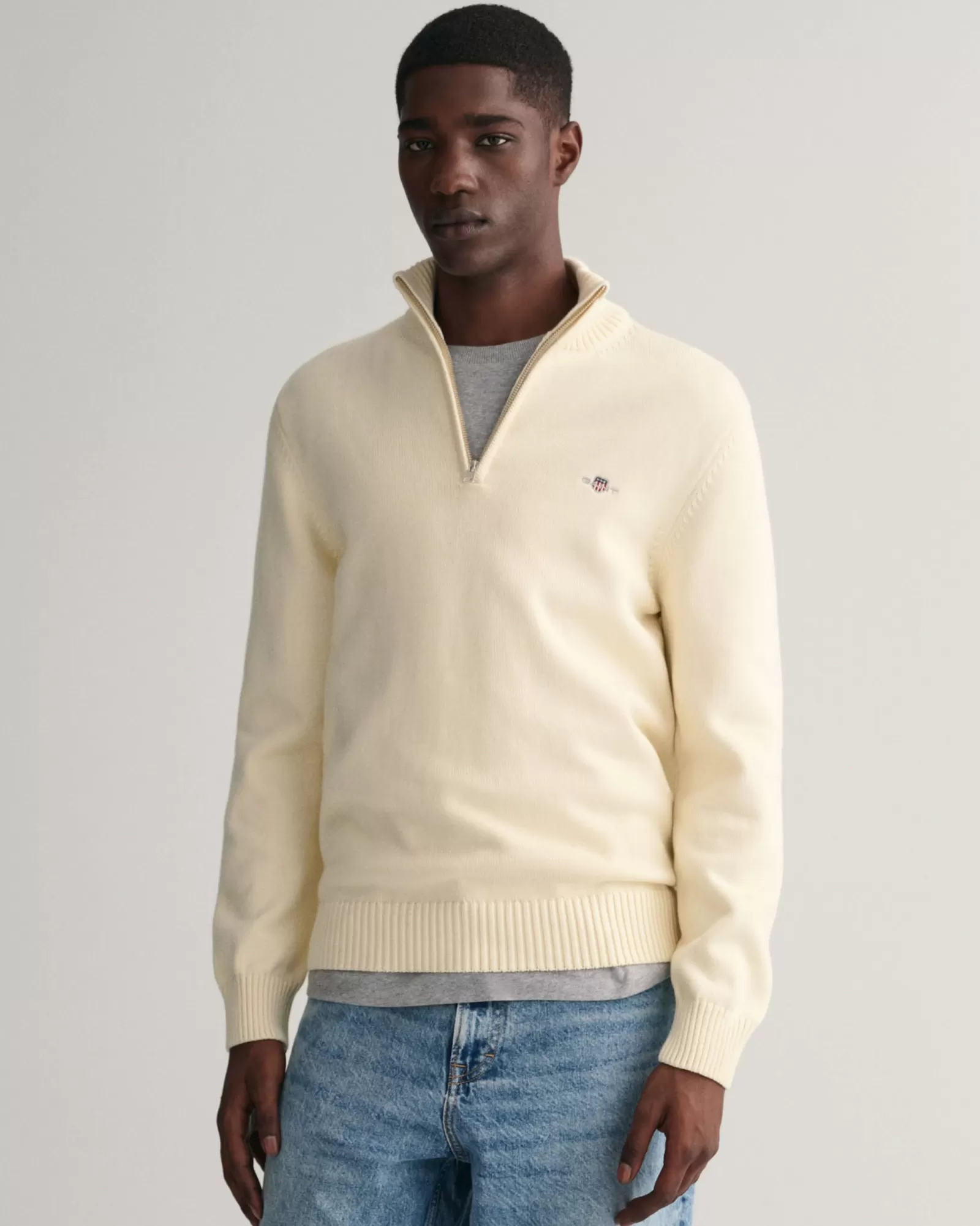 Men GANT Knitwear*Casual Cotton Half-Zip Sweater CREAM