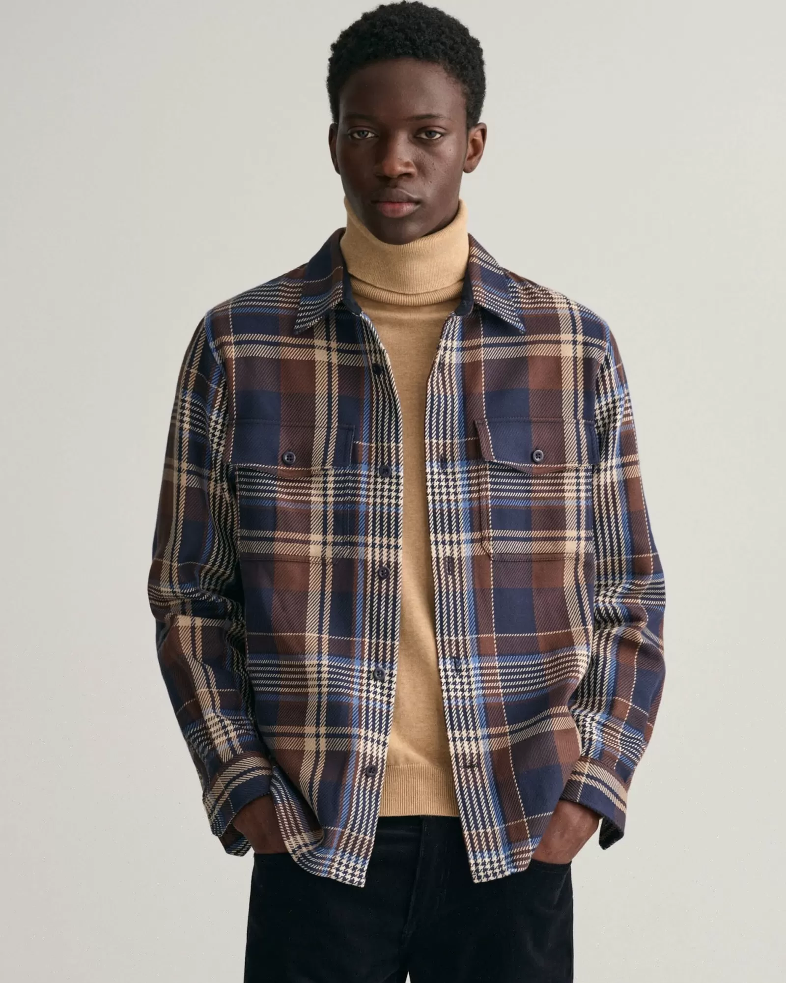 Men GANT Shirts*Checked Heavy Twill Overshirt MARINE