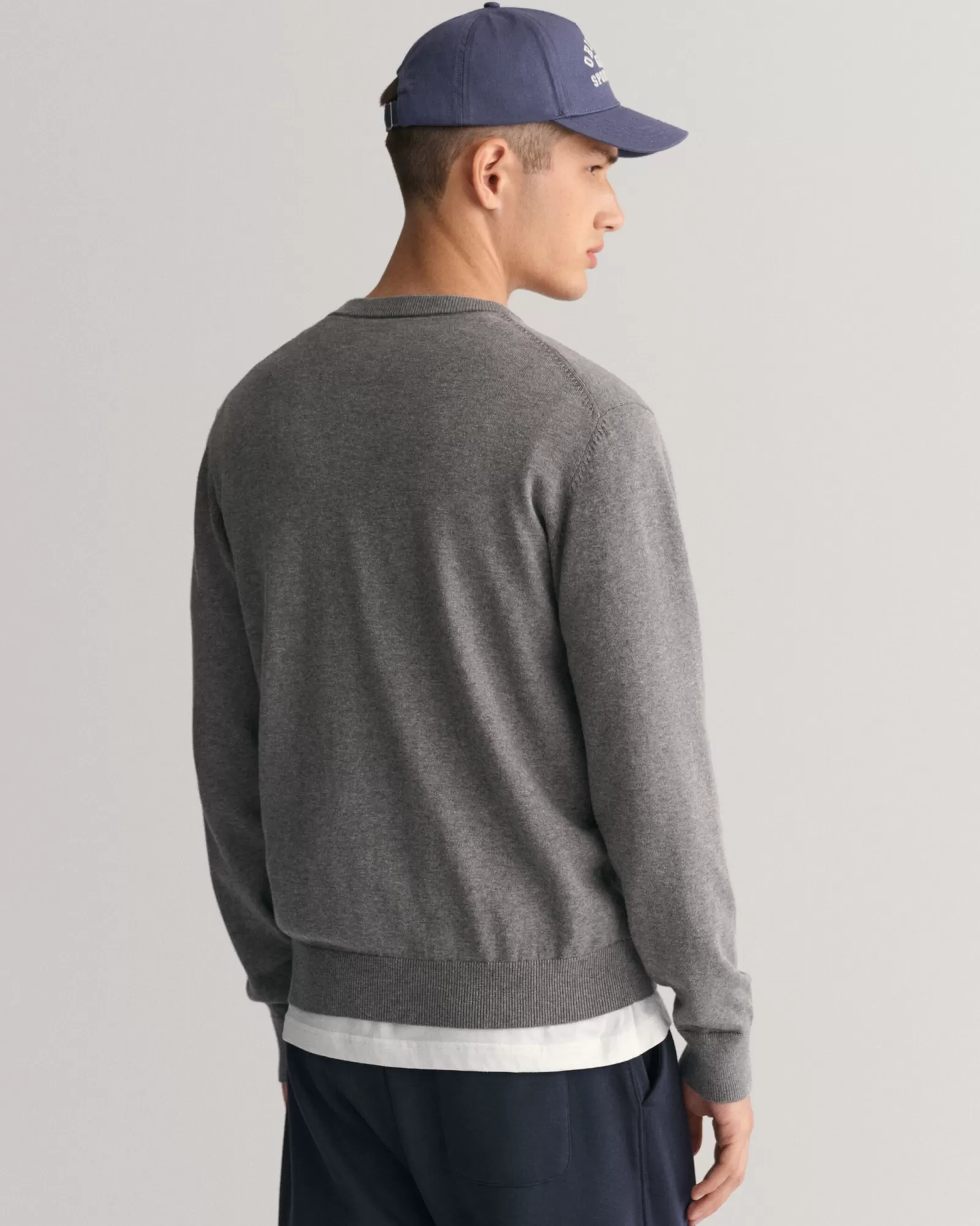 Men GANT Knitwear*Classic Cotton Crew Neck Sweater DARK GREY MELANGE