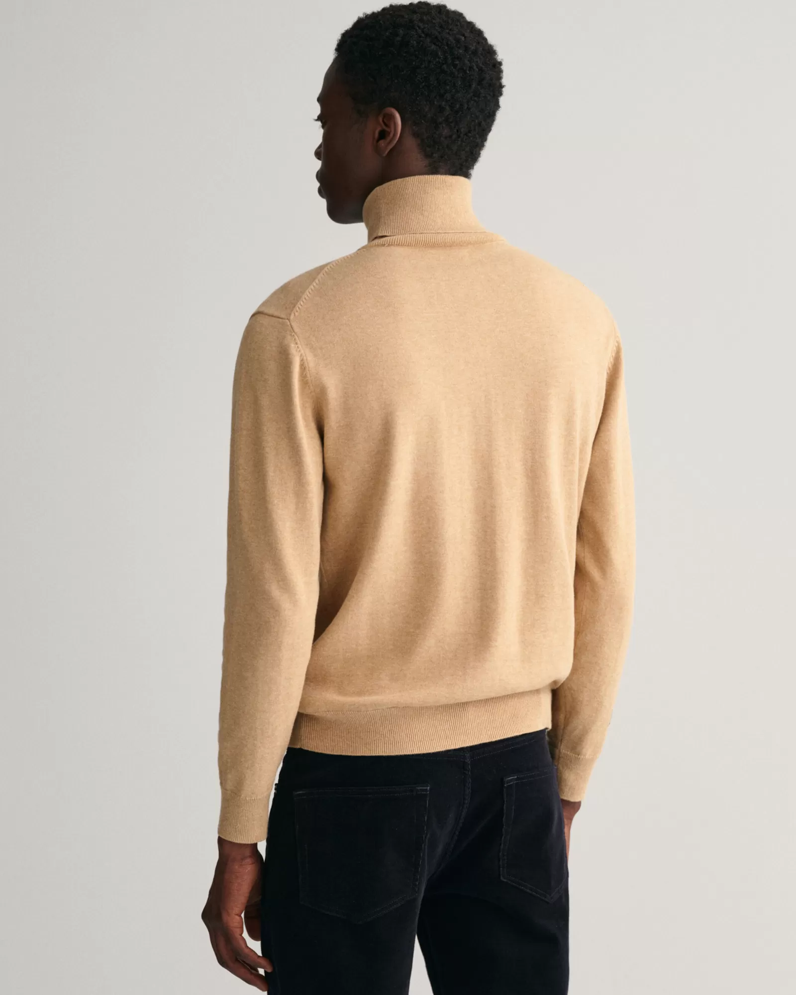 Men GANT Knitwear*Classic Cotton Turtleneck Sweater KHAKI MELANGE