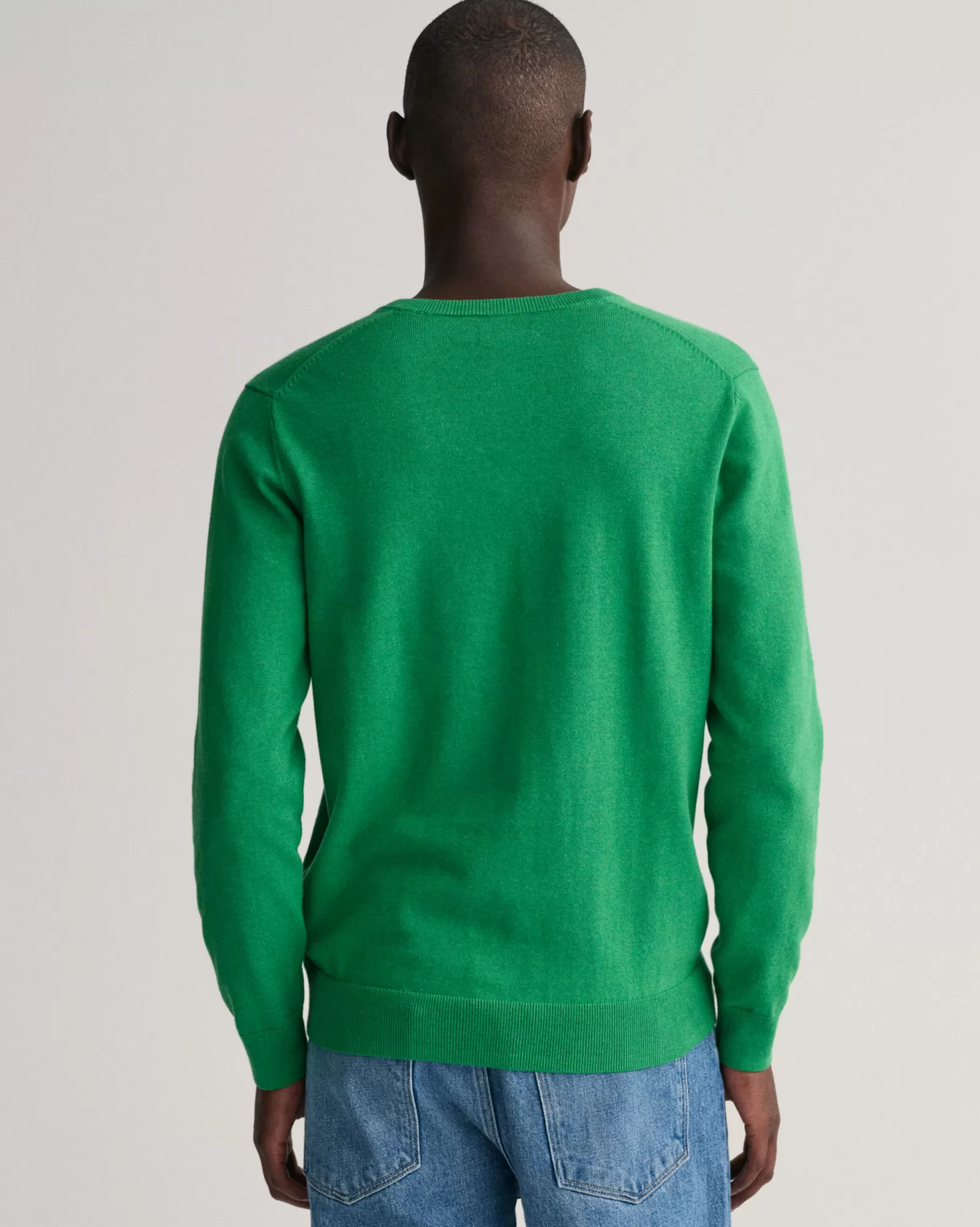 Men GANT Knitwear*Classic Cotton V-Neck Sweater MID GREEN MELANGE