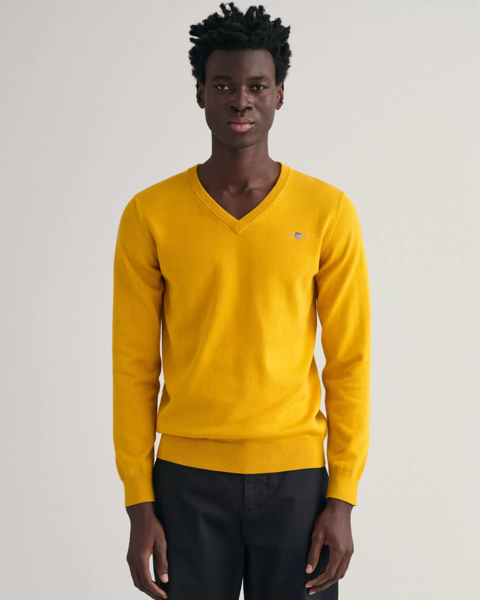 Men GANT Knitwear*Classic Cotton V-Neck Sweater DARK MUSTARD YELLOW