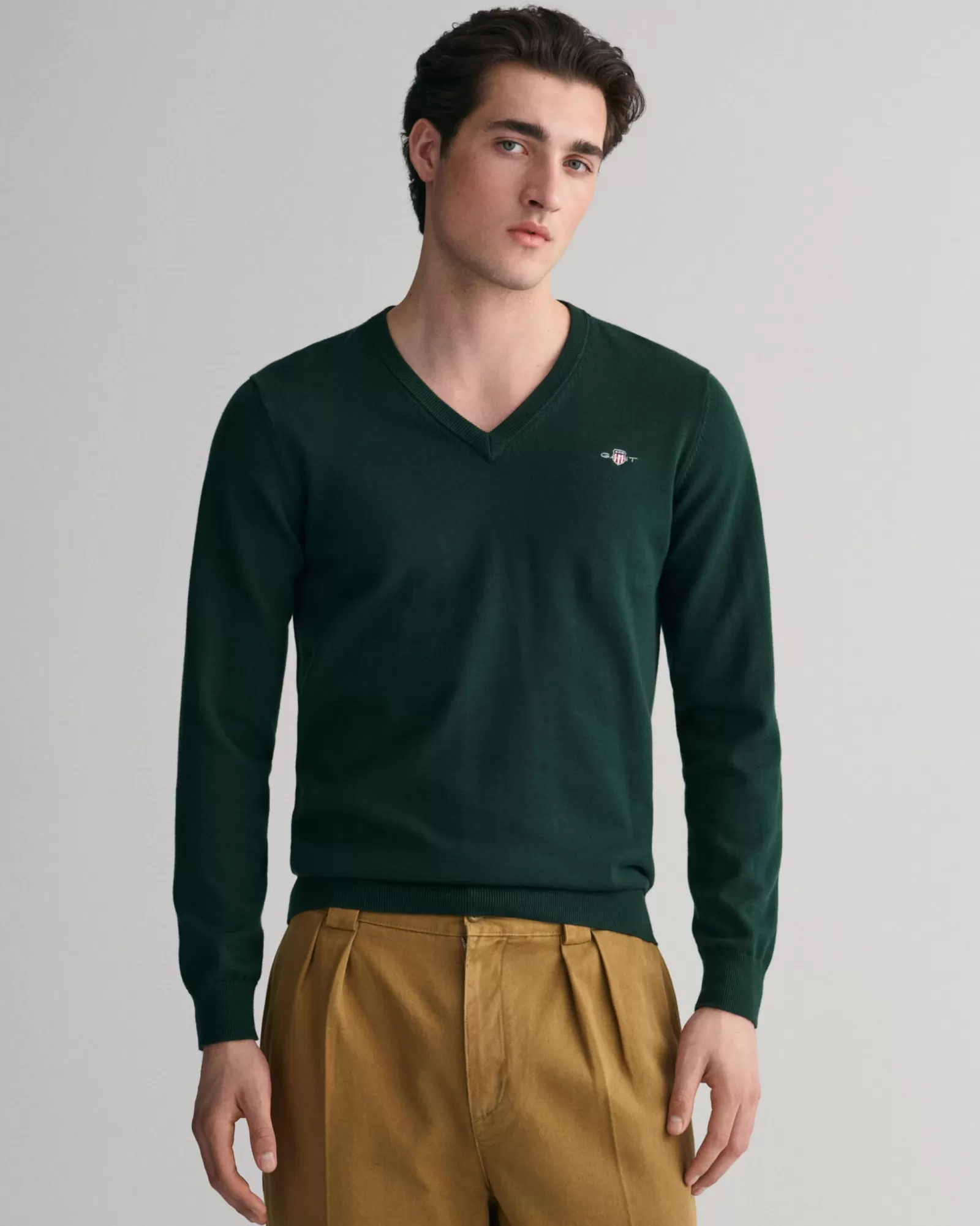 Men GANT Knitwear*Classic Cotton V-Neck Sweater TARTAN GREEN