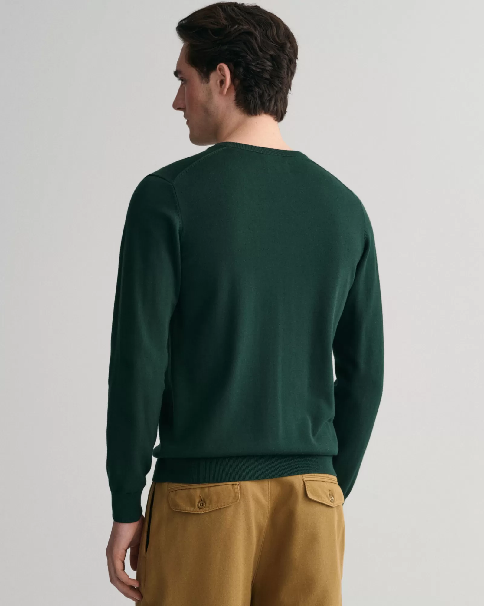 Men GANT Knitwear*Classic Cotton V-Neck Sweater TARTAN GREEN