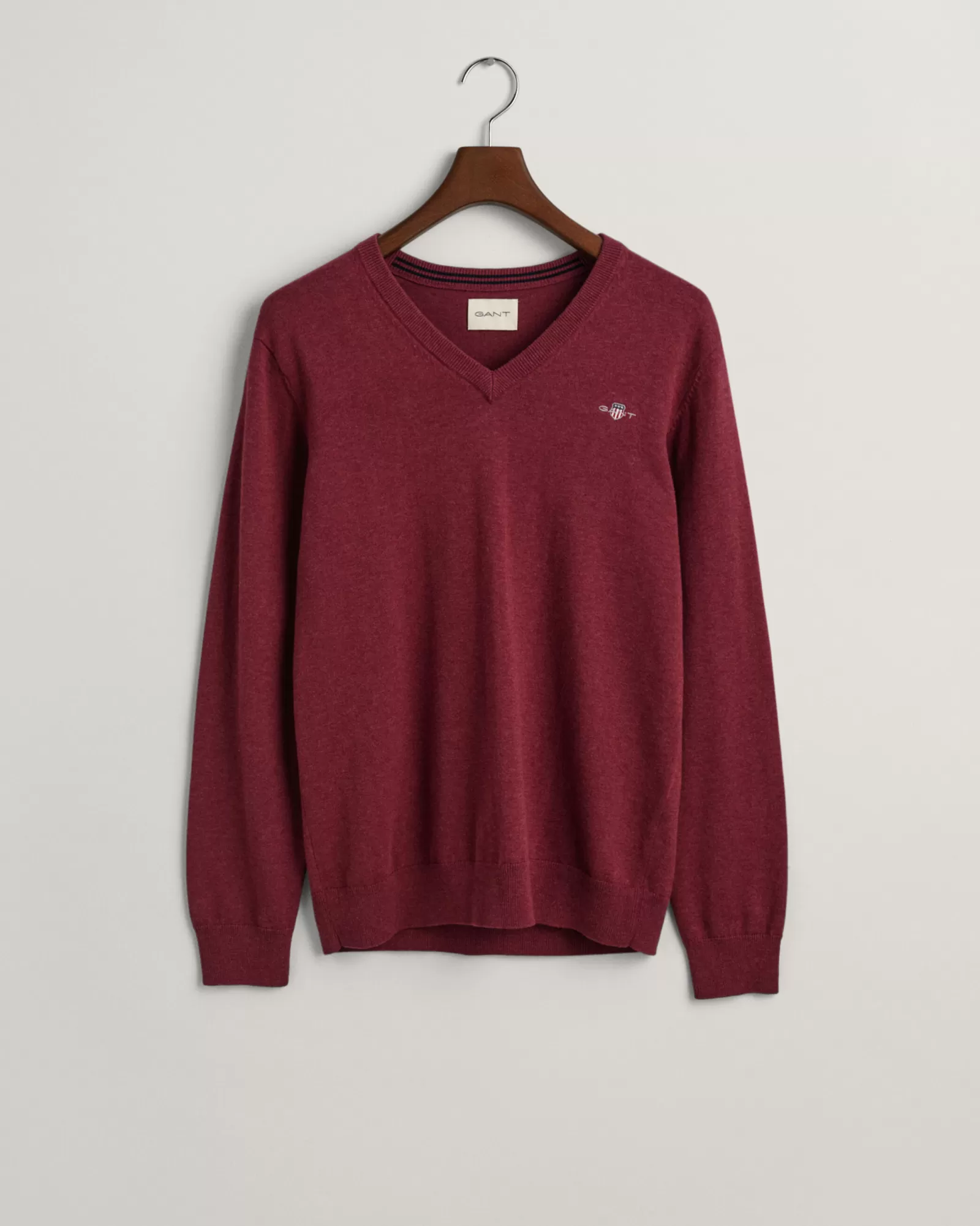 Men GANT Knitwear*Classic Cotton V-Neck Sweater BORDEAUX MELANGE