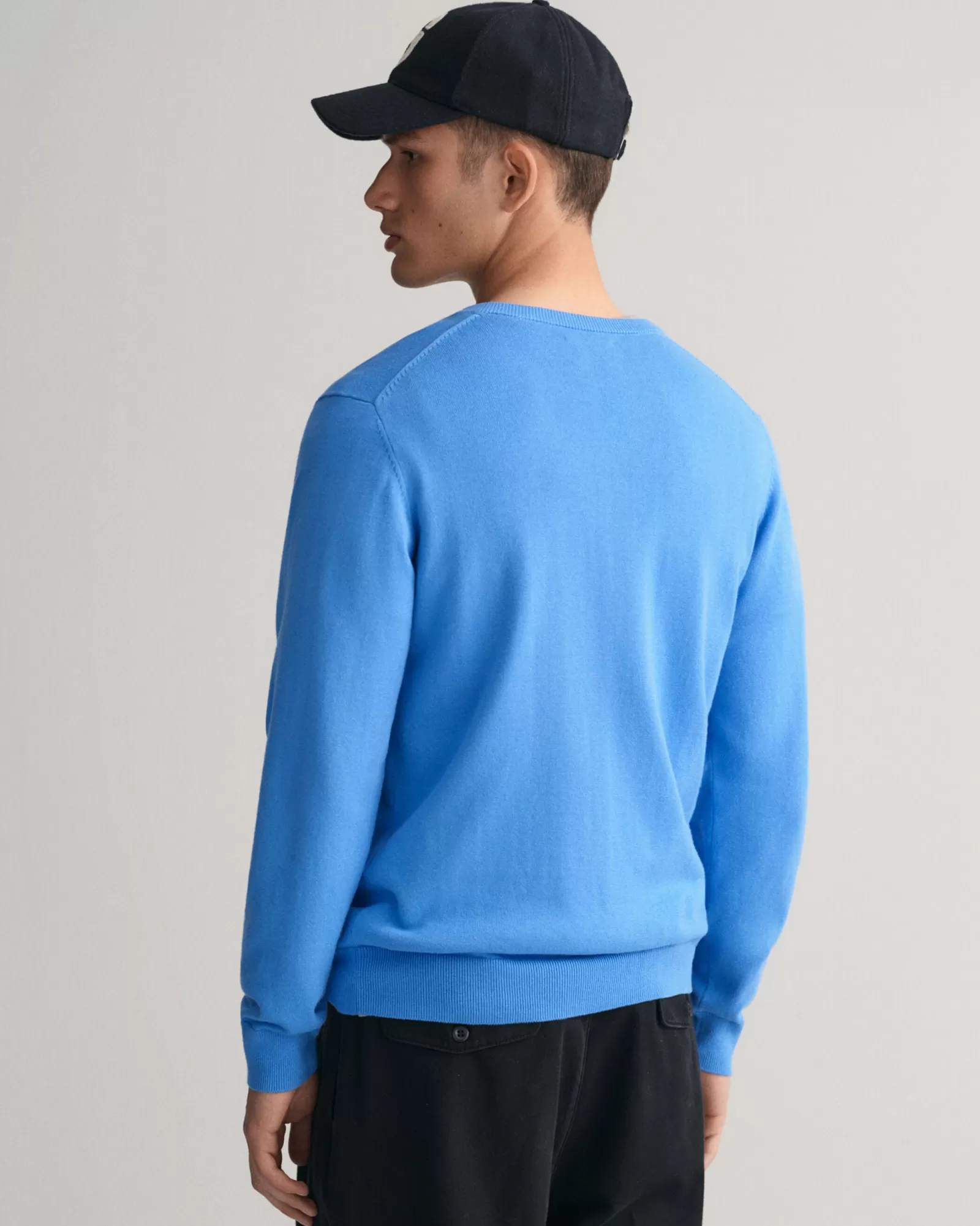 Men GANT Knitwear*Classic Cotton V-Neck Sweater PACIFIC BLUE