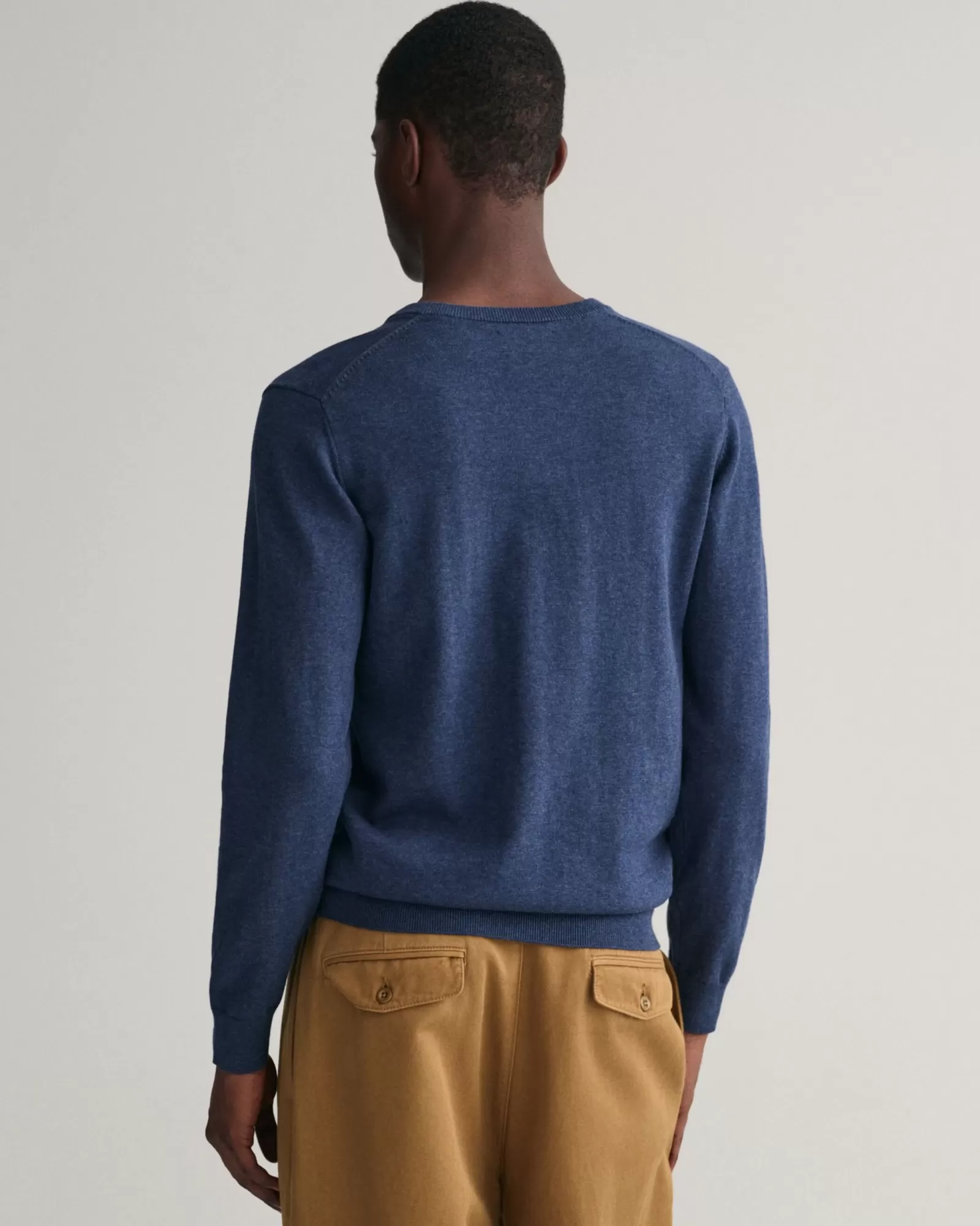 Men GANT Knitwear*Classic Cotton V-Neck Sweater DK JEANSBLUE MELANGE