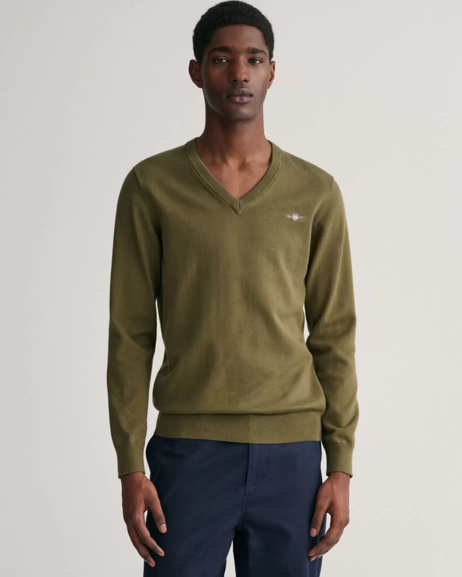 Men GANT Knitwear*Classic Cotton V-Neck Sweater RACING GREEN