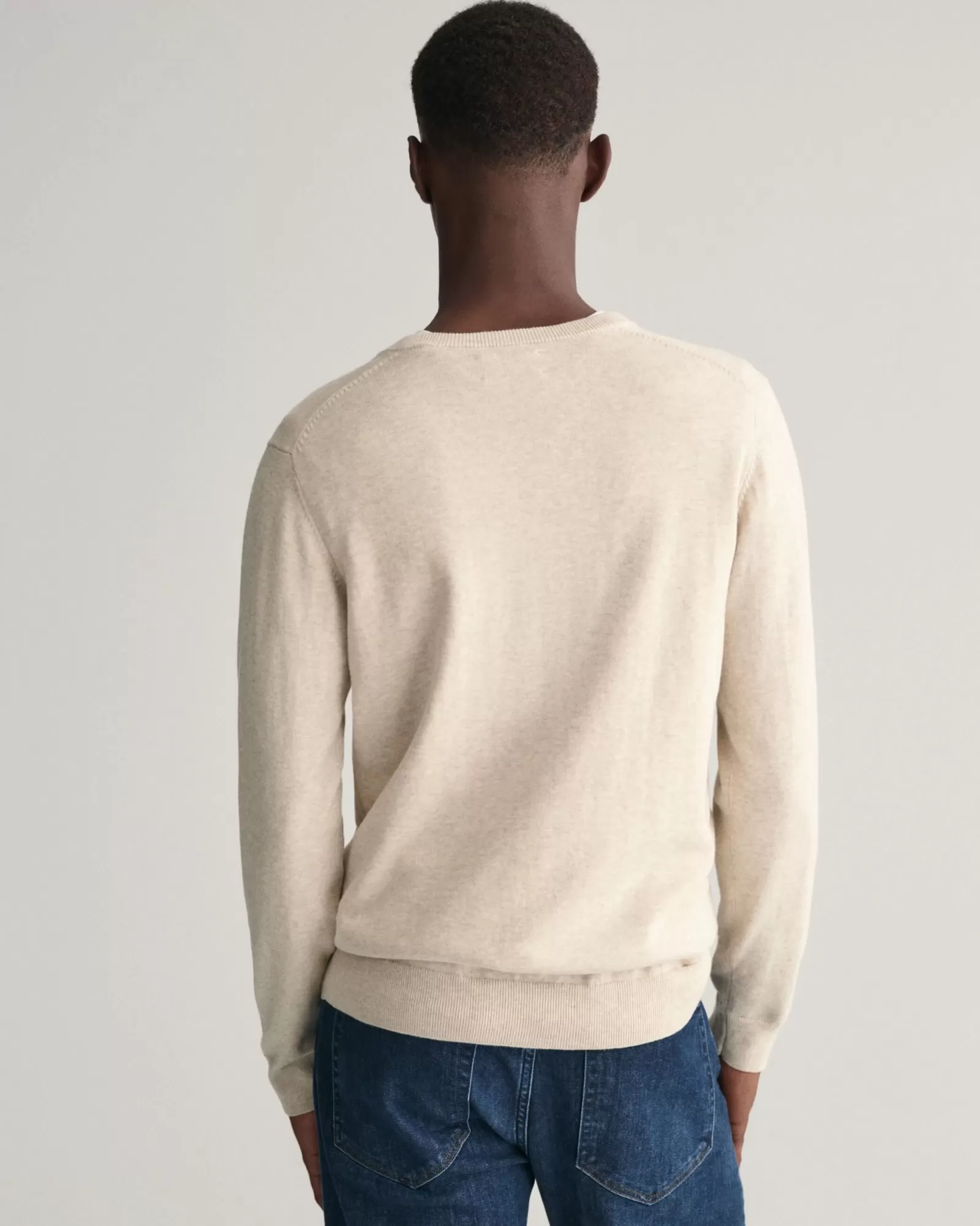 Men GANT Knitwear*Classic Cotton V-Neck Sweater LIGHT BEIGE MELANGE