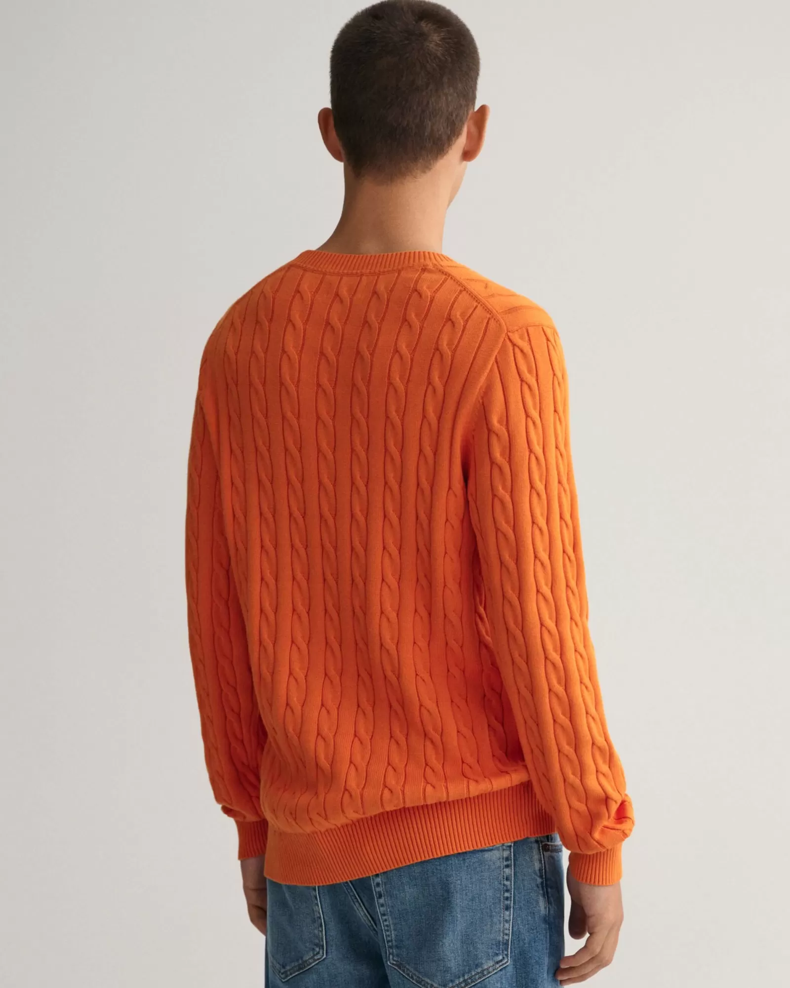 Men GANT Knitwear*Cotton Cable Knit Crew Neck Sweater PUMPKIN ORANGE