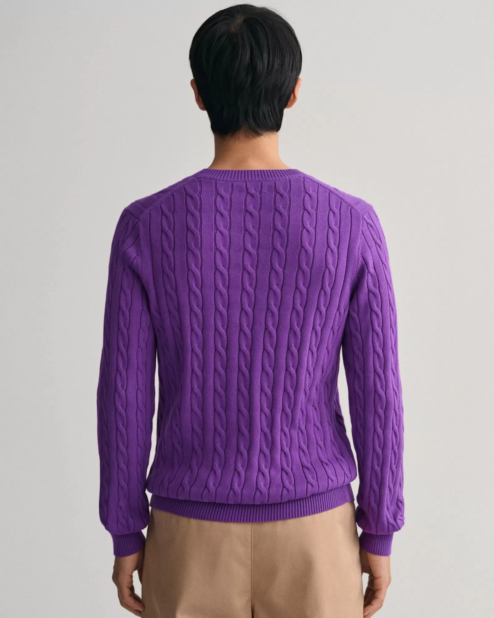 Men GANT Knitwear*Cotton Cable Knit Crew Neck Sweater DARK VIOLET