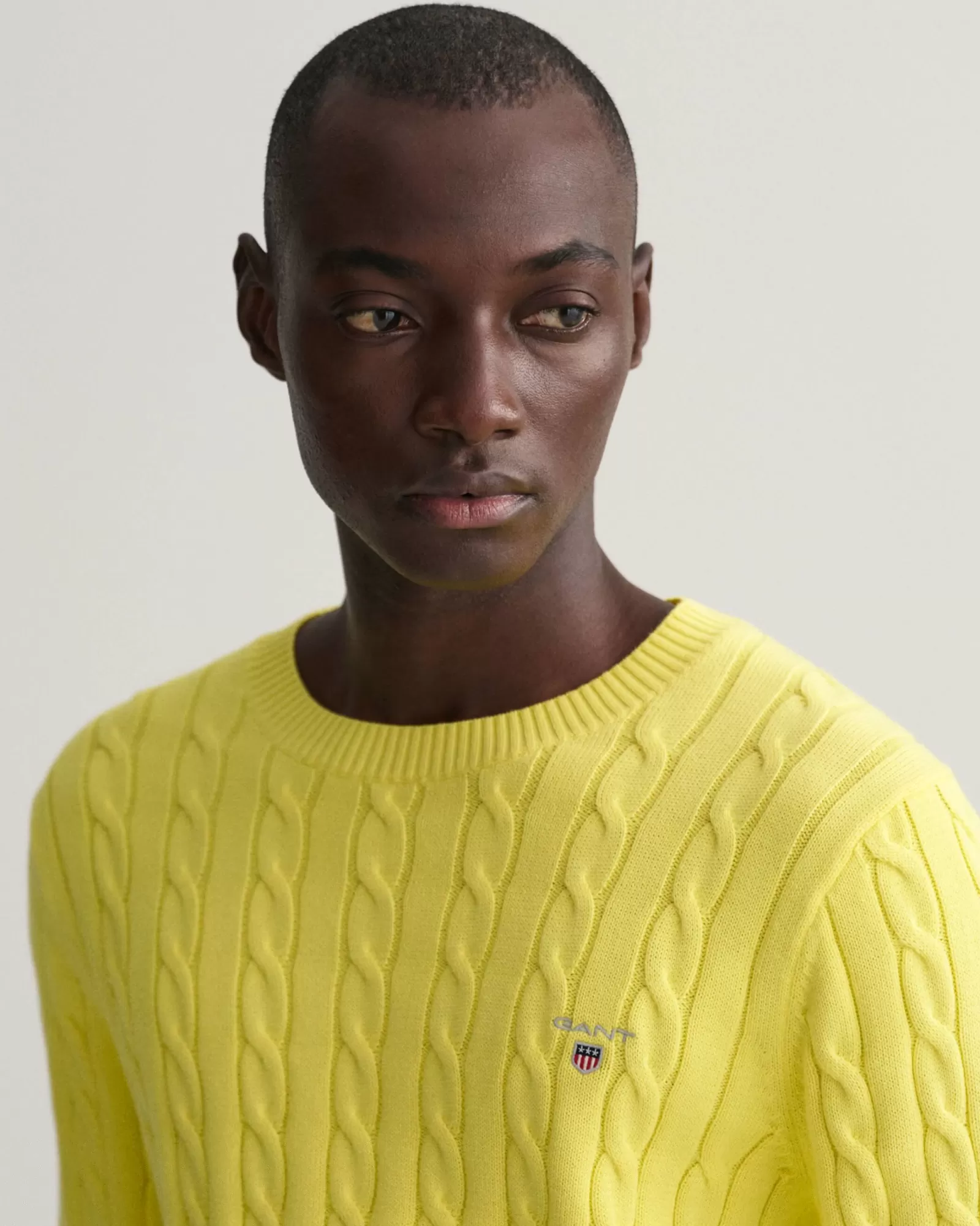 Men GANT Knitwear*Cotton Cable Knit Crew Neck Sweater CLEAR YELLOW