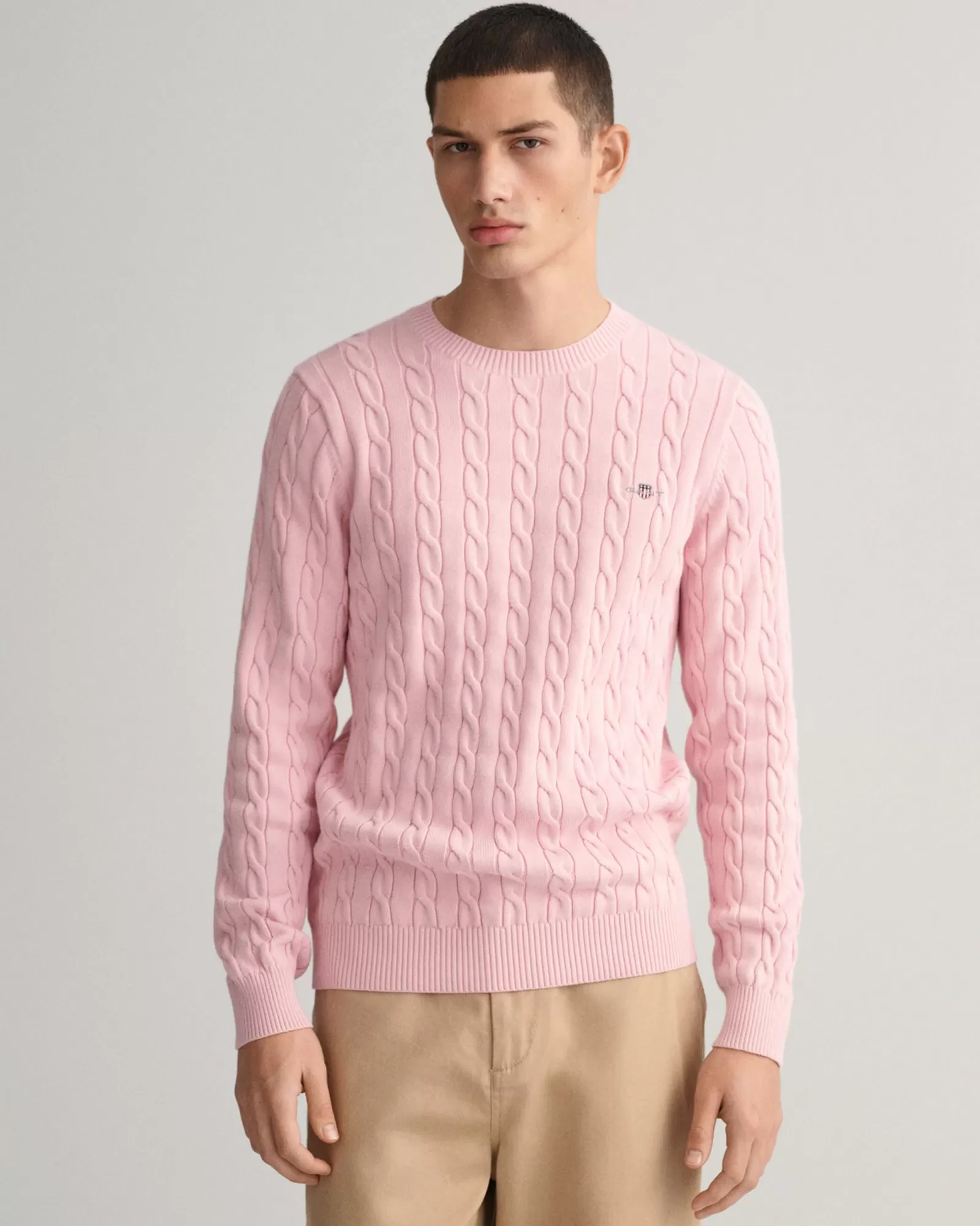 Men GANT Knitwear*Cotton Cable Knit Crew Neck Sweater BLUSHING PINK