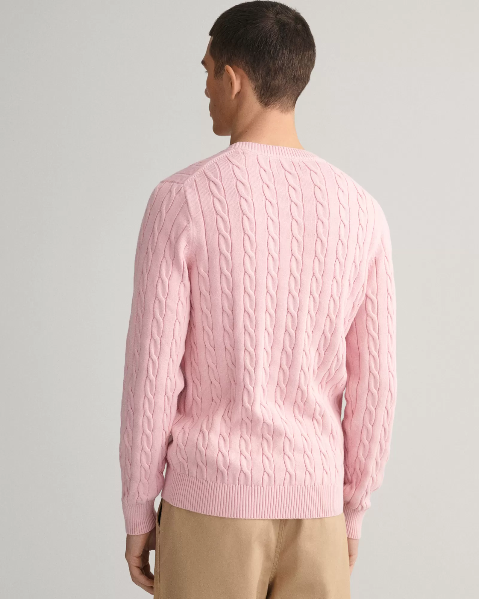 Men GANT Knitwear*Cotton Cable Knit Crew Neck Sweater BLUSHING PINK