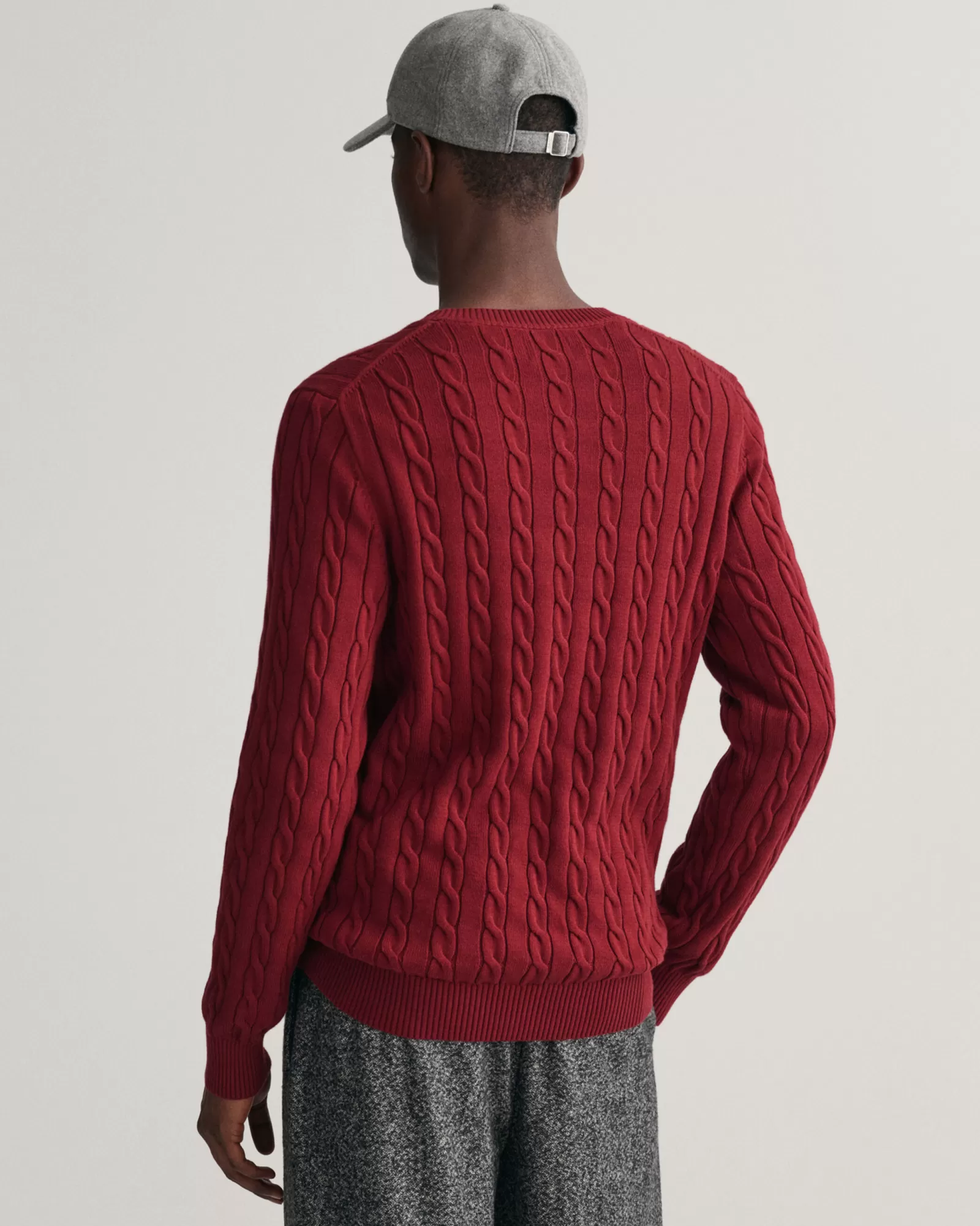 Men GANT Knitwear*Cotton Cable Knit Crew Neck Sweater PLUMPED RED