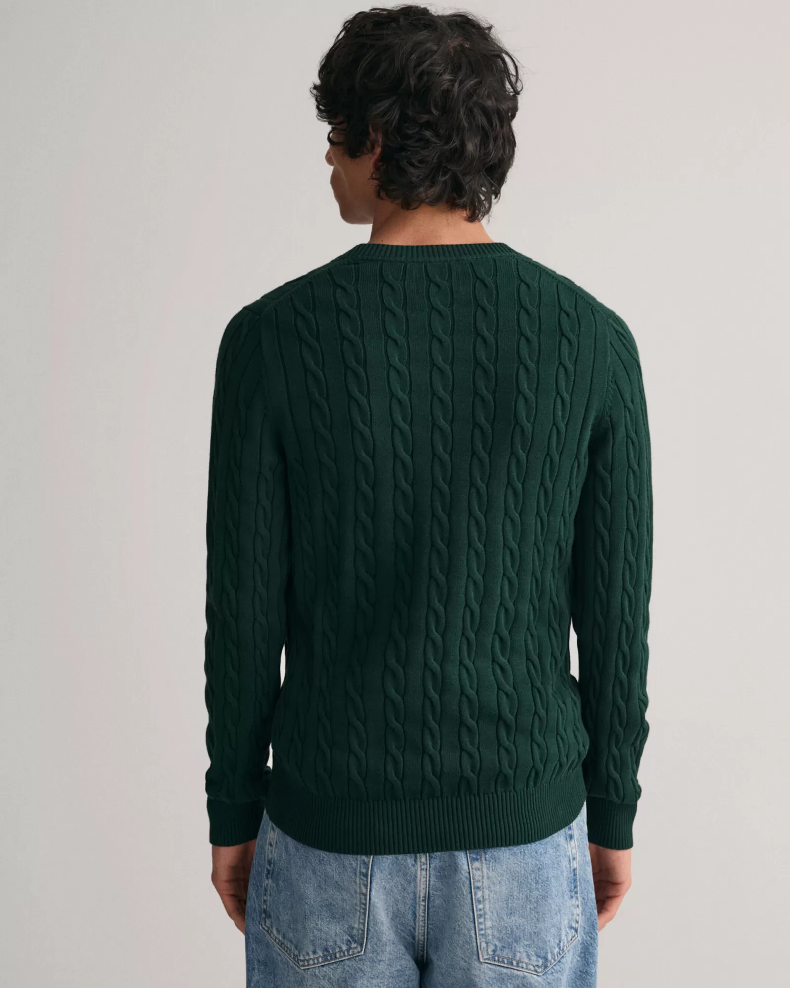 Men GANT Knitwear*Cotton Cable Knit Crew Neck Sweater TARTAN GREEN