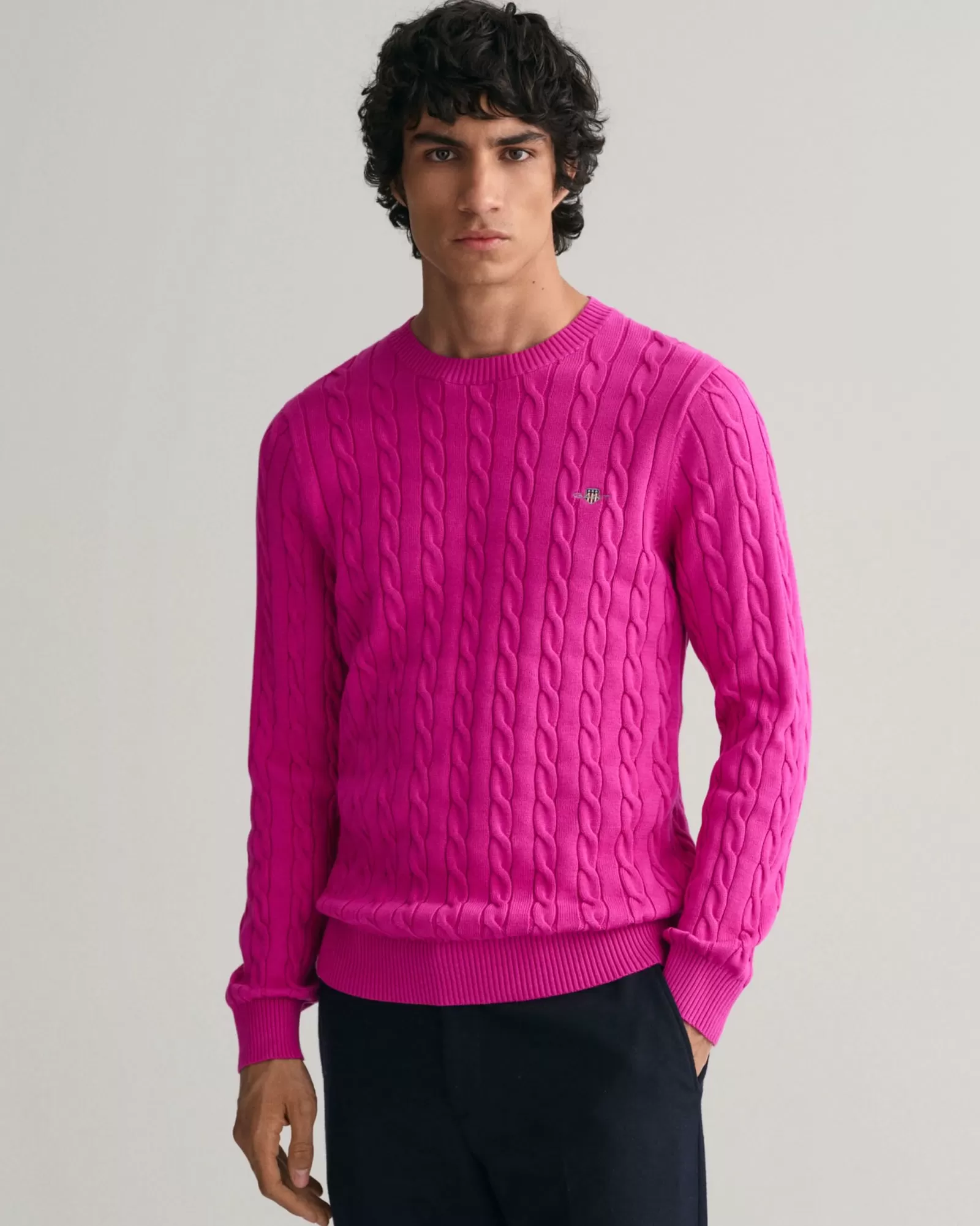 Men GANT Knitwear*Cotton Cable Knit Crew Neck Sweater BARLEY PINK