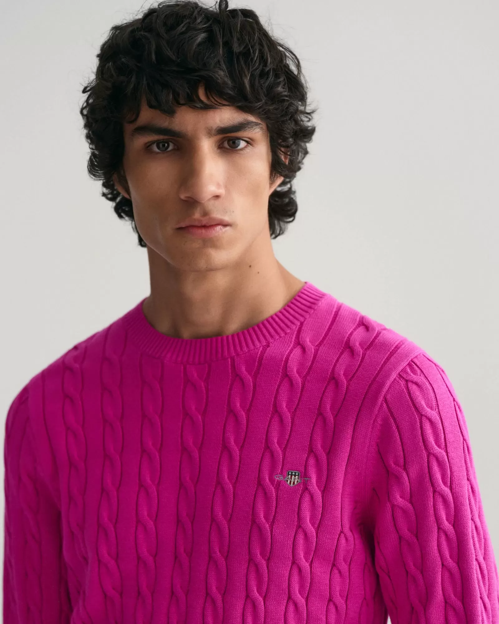 Men GANT Knitwear*Cotton Cable Knit Crew Neck Sweater BARLEY PINK