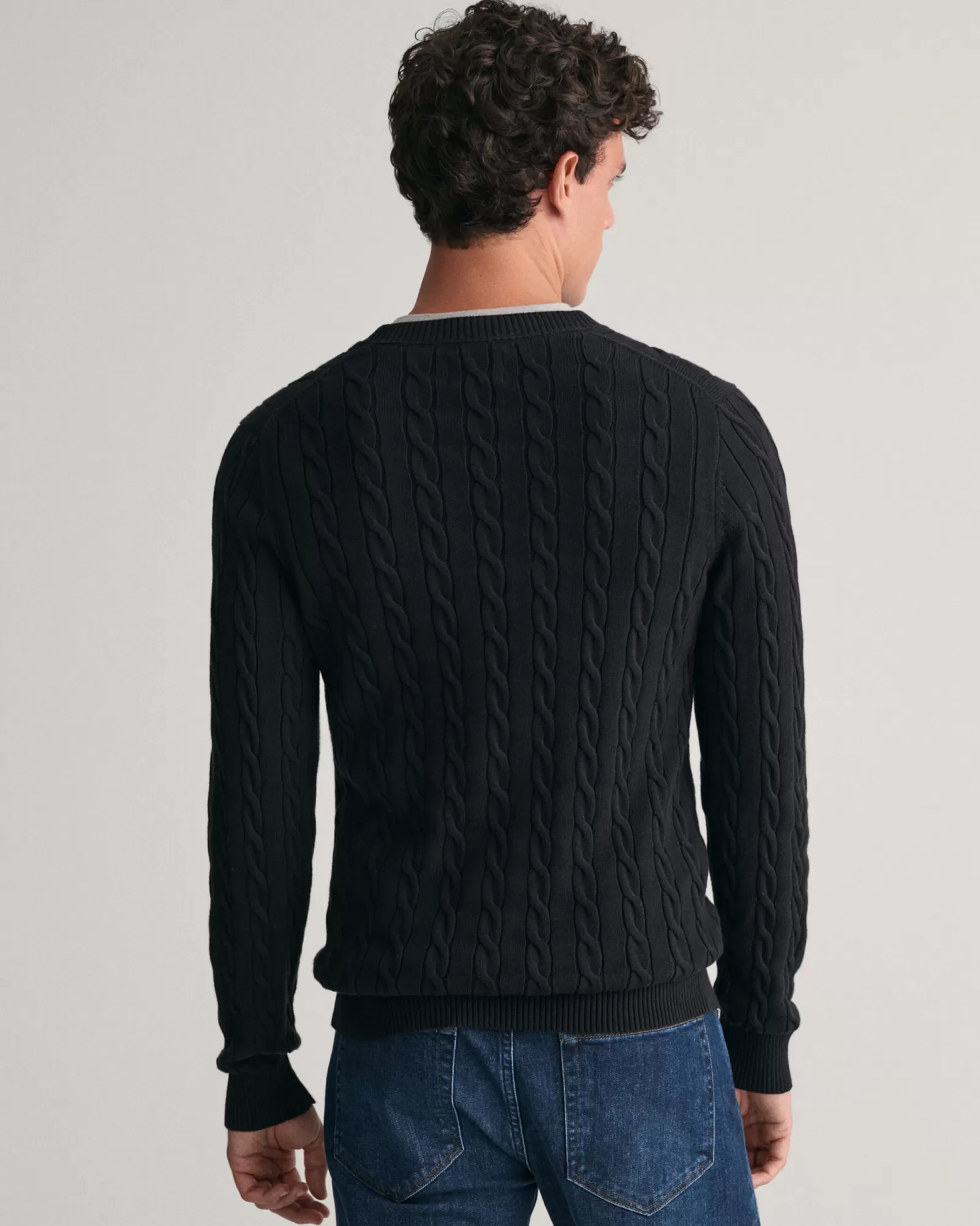 Men GANT Knitwear*Cotton Cable Knit Crew Neck Sweater BLACK