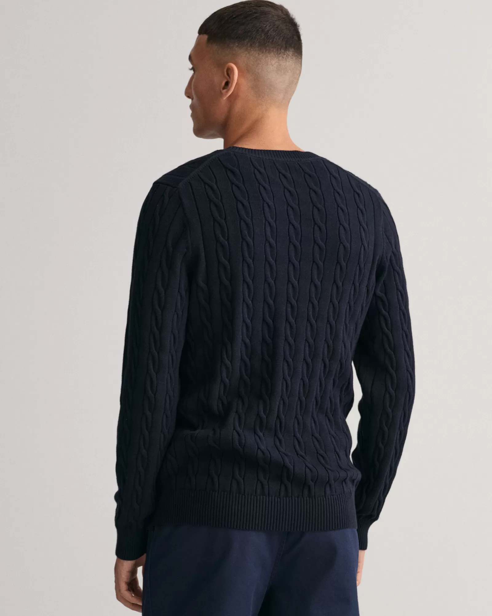 Men GANT Knitwear*Cotton Cable Knit Crew Neck Sweater EVENING BLUE