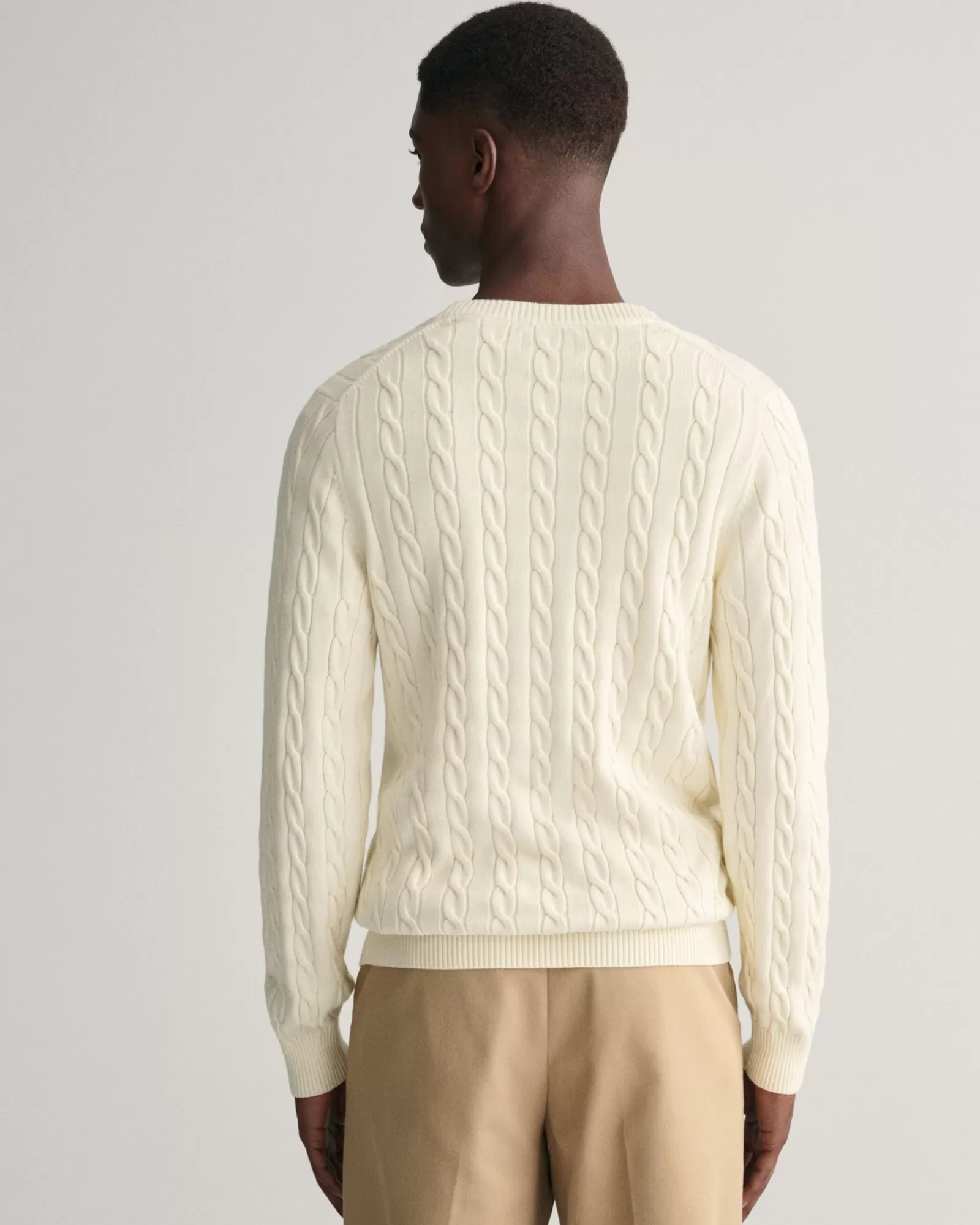 Men GANT Knitwear*Cotton Cable Knit Crew Neck Sweater CREAM