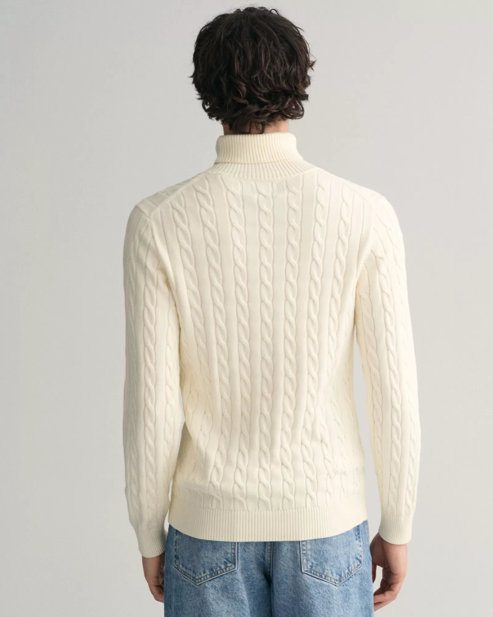 Men GANT Knitwear*Cotton Cable Knit Turtleneck Sweater CREAM