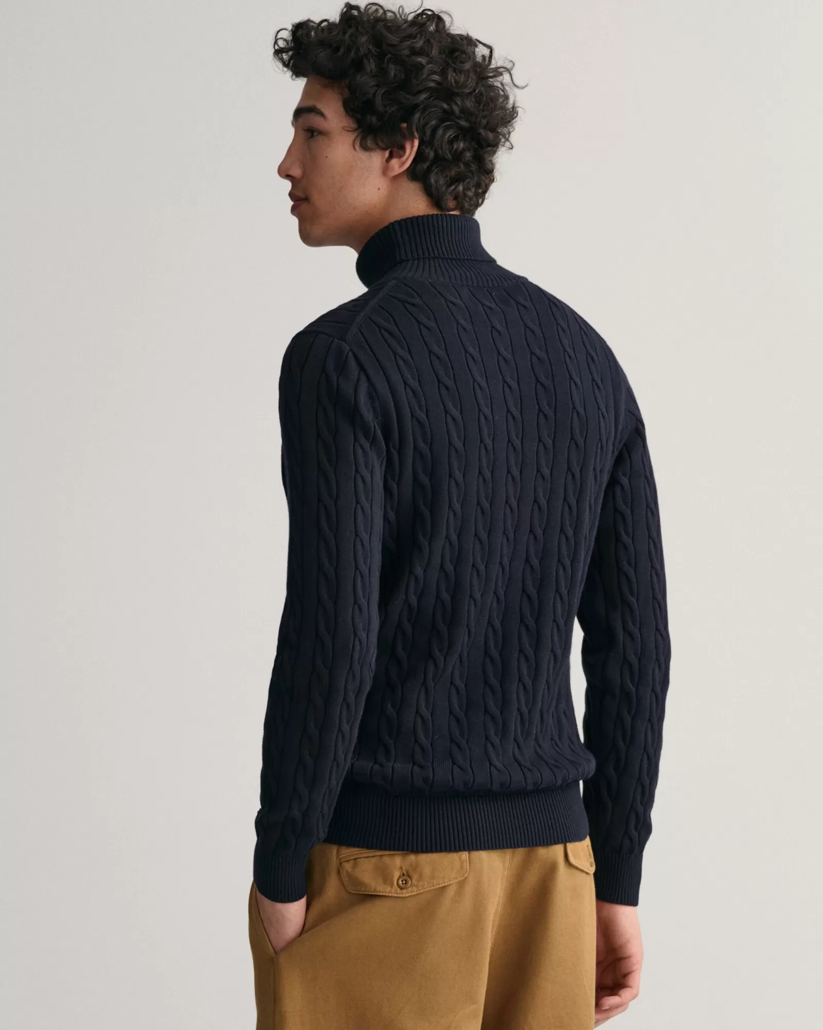 Men GANT Knitwear*Cotton Cable Knit Turtleneck Sweater EVENING BLUE