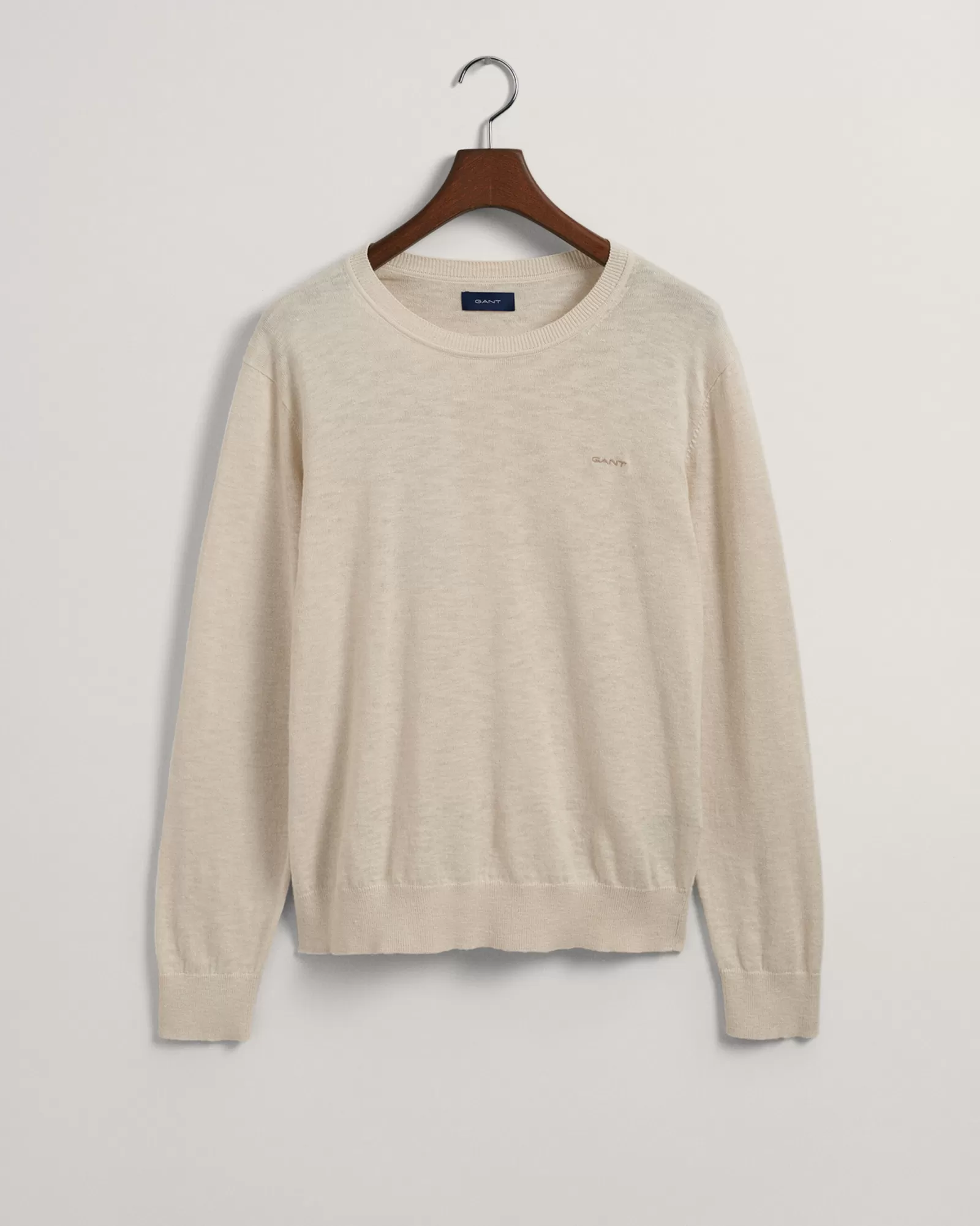 Men GANT Knitwear*Cotton Linen Crew Neck Sweater PUTTY