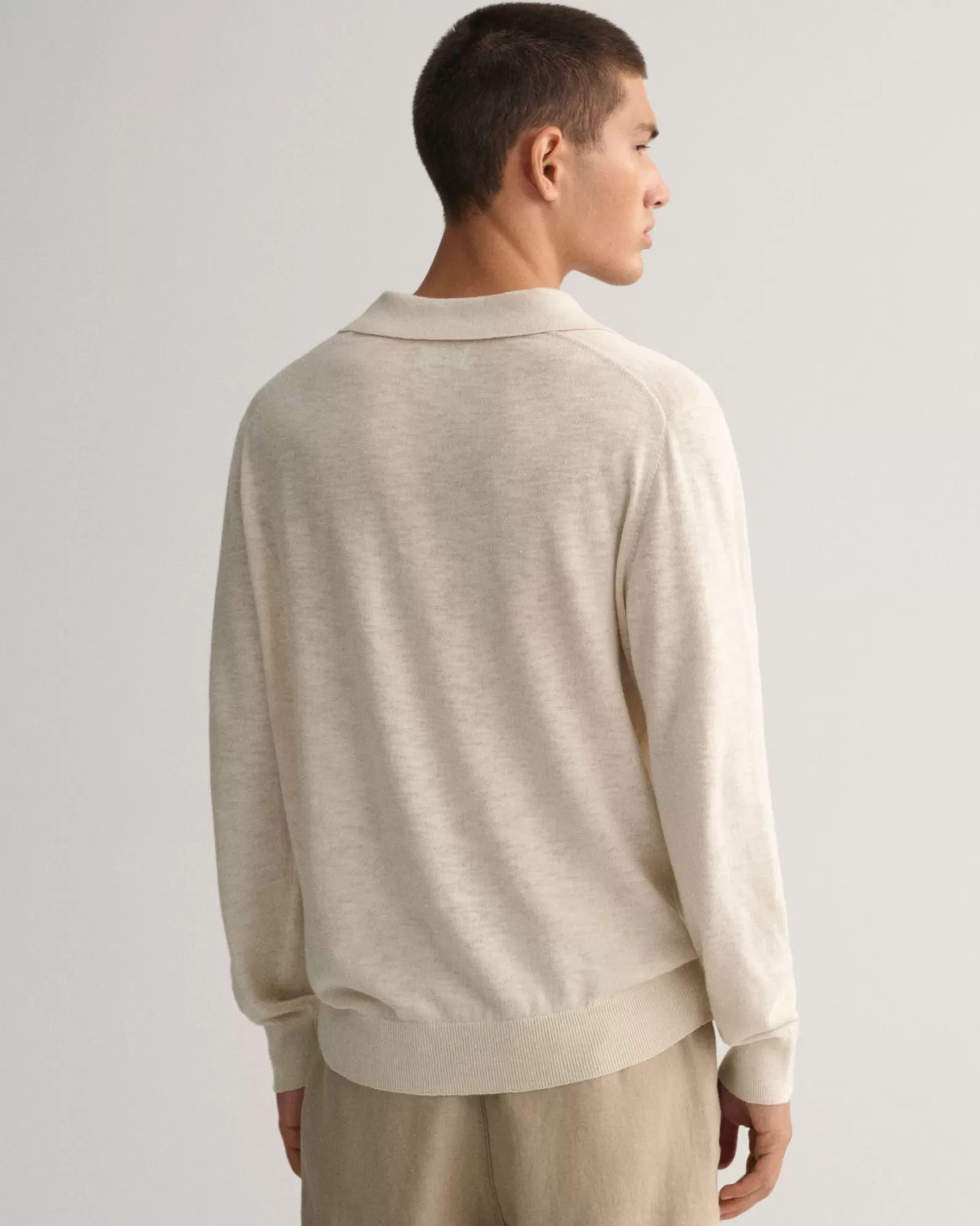 Men GANT Knitwear*Cotton Linen Polo Sweater PUTTY